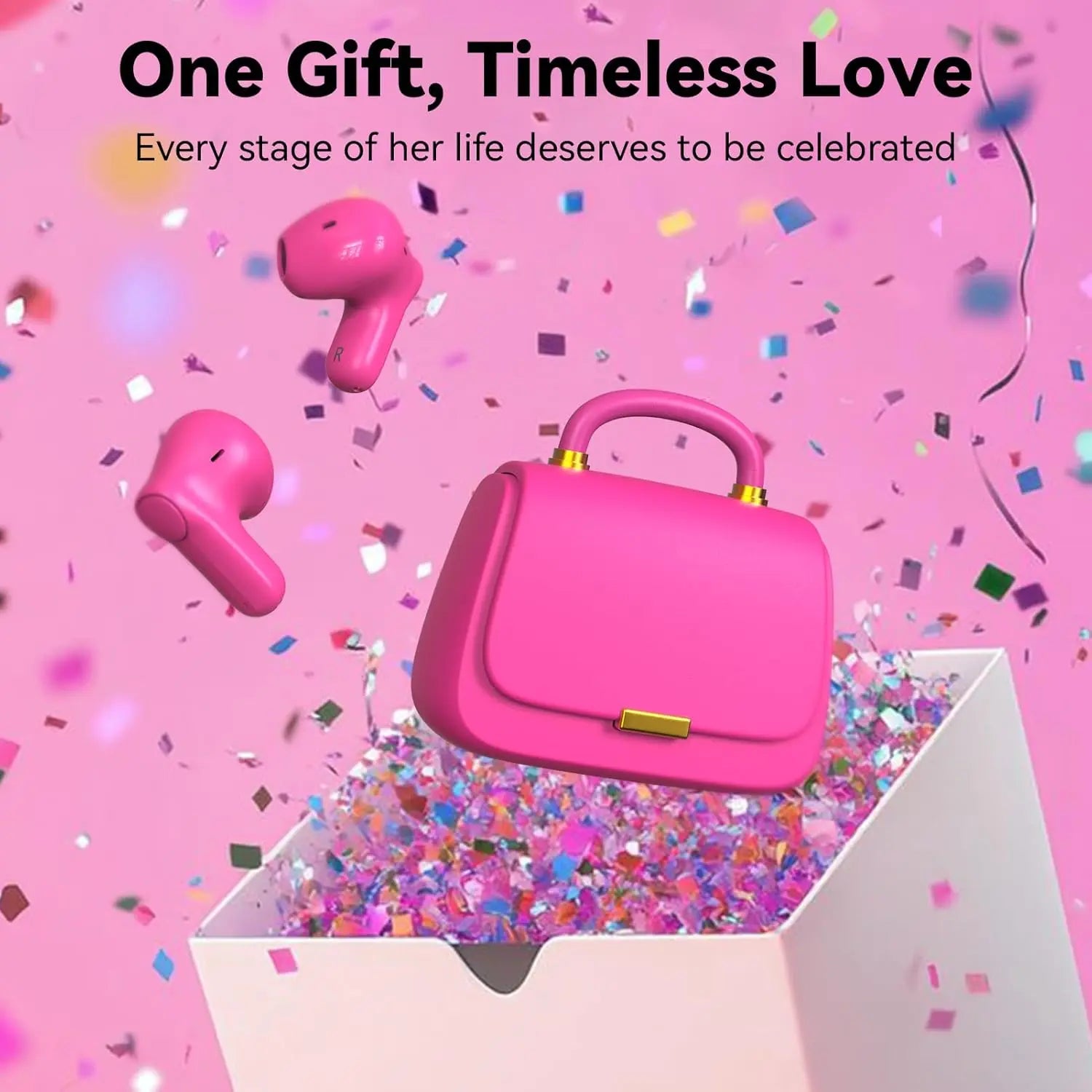 True Wireless Earbuds,Bluetooth In-Ear headphones,13mm Drivers deliver Premium Sound,22H Playtime,Unique Mini Handbag Charging Case with Pearl Crossbody Chain,Perfect for Fashion-Forward Women,Teens