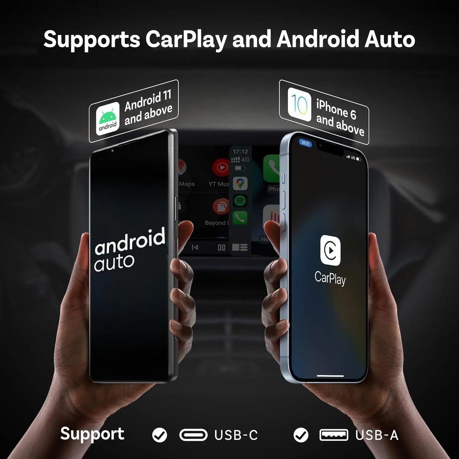 OTTOCAST Mini Dongle 2 in1 Wireless Carplay Adapter for Apple iPhone with GPS Passthrough, Android Auto Car Adapter, Plug & Play, Convert Wired to Wireless Car Play Dongle to USB& USB-C, No Delay