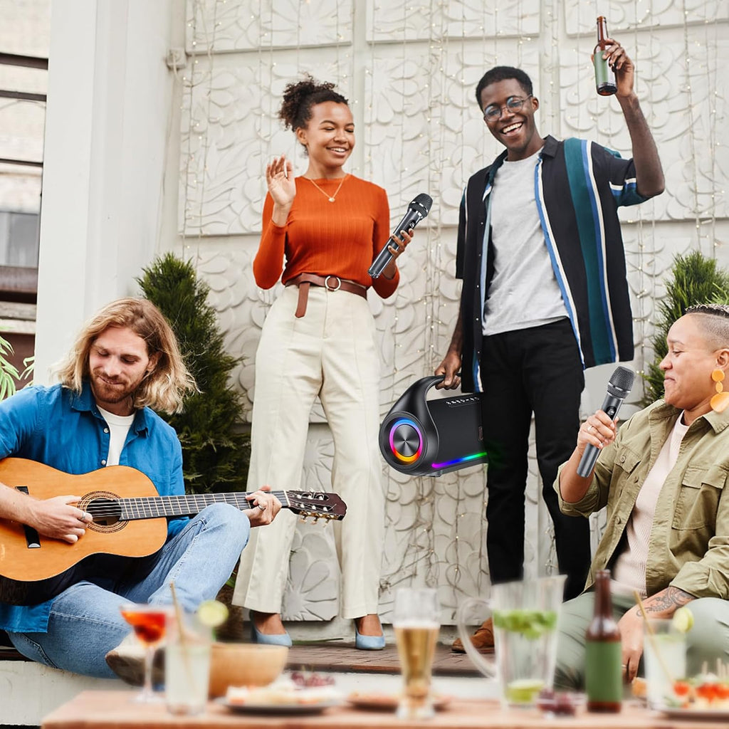 JYX Portable Bluetooth Speaker Wireless: IPX5 Waterproof Speaker Boom Music Box with Disco Light for Indoor Outdoor Parties, Powerful Bass Stereo Sound Loud Speaker Support USB/TF Card/AUX/FM/Rec