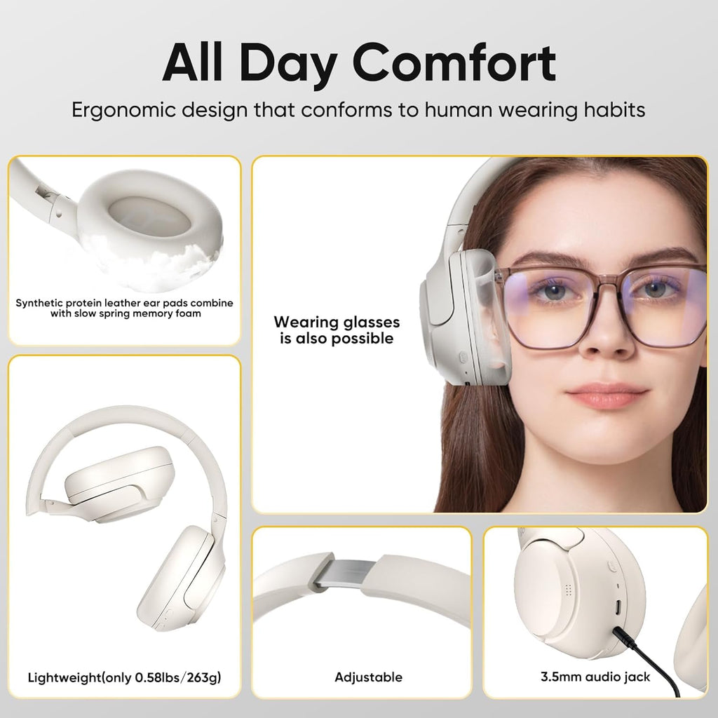 QCY H3 ANC Bluetooth Headphones Active Noise Cancellation, Wireless Over Ear Headphones with Hi-Res Audio, Clear Calls, 60 Hours Playback, MultiPoint Connection, Customisable EQ, Bluetooth 5.4