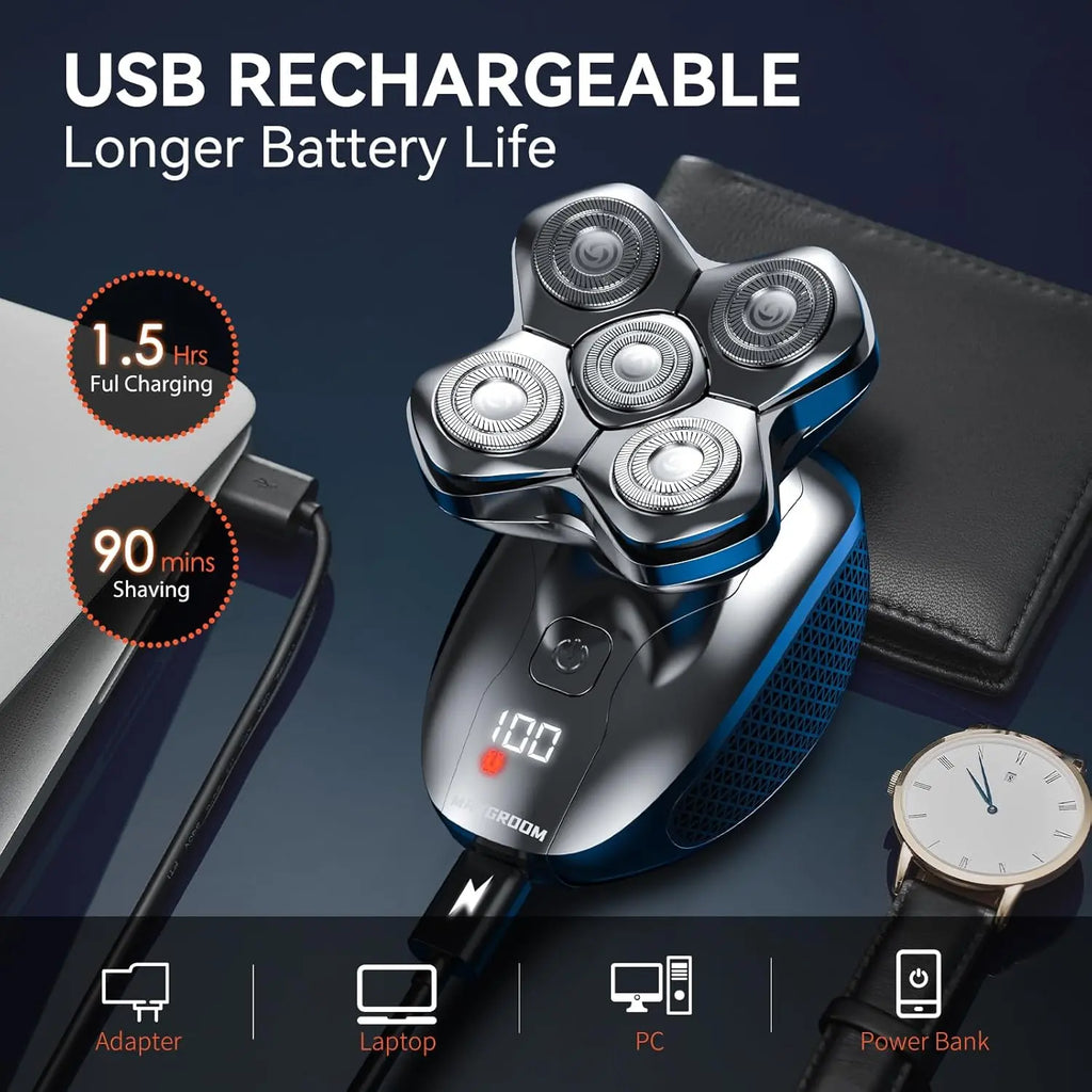MAXGROOM 5D Floating Head Bald Head Shaver – Precision Grooming, Waterproof, LED Display, Travel Lock, High-Powered Motor. Unlock The Perfect Shave