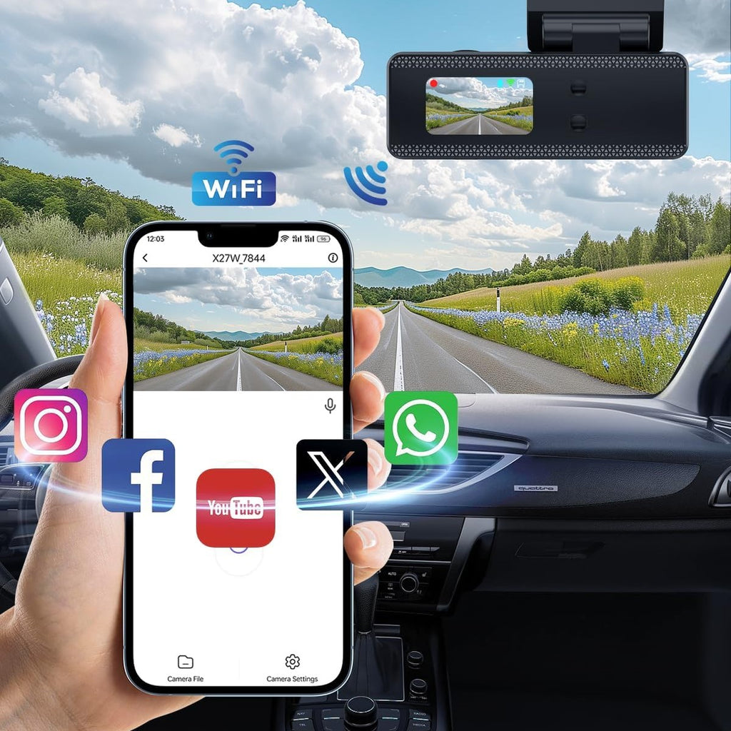 DYNACAM Dash Cam Front and Rear 4K+1080P, Dash Cam Inserted 64GB SD Card, Built-in WiFi Dash Camera for Cars, Super Night Vision Dashcam, 24H Parking Mode, G-Sensor, Loop Recording Car Camera