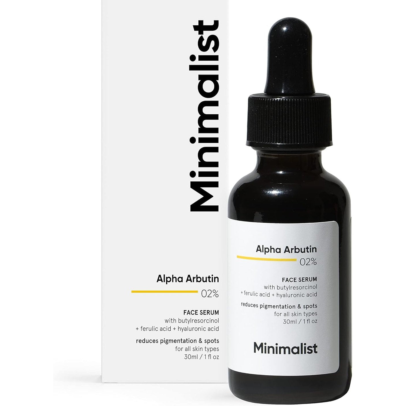 Minimalist Alpha Arbutin 2% for Dark Spots & Sun Tanning | Face Serum with Hyaluronic Acid to Help with Blemishes, Dark Spots, PIH & Uneven Skin Tone | 30ml