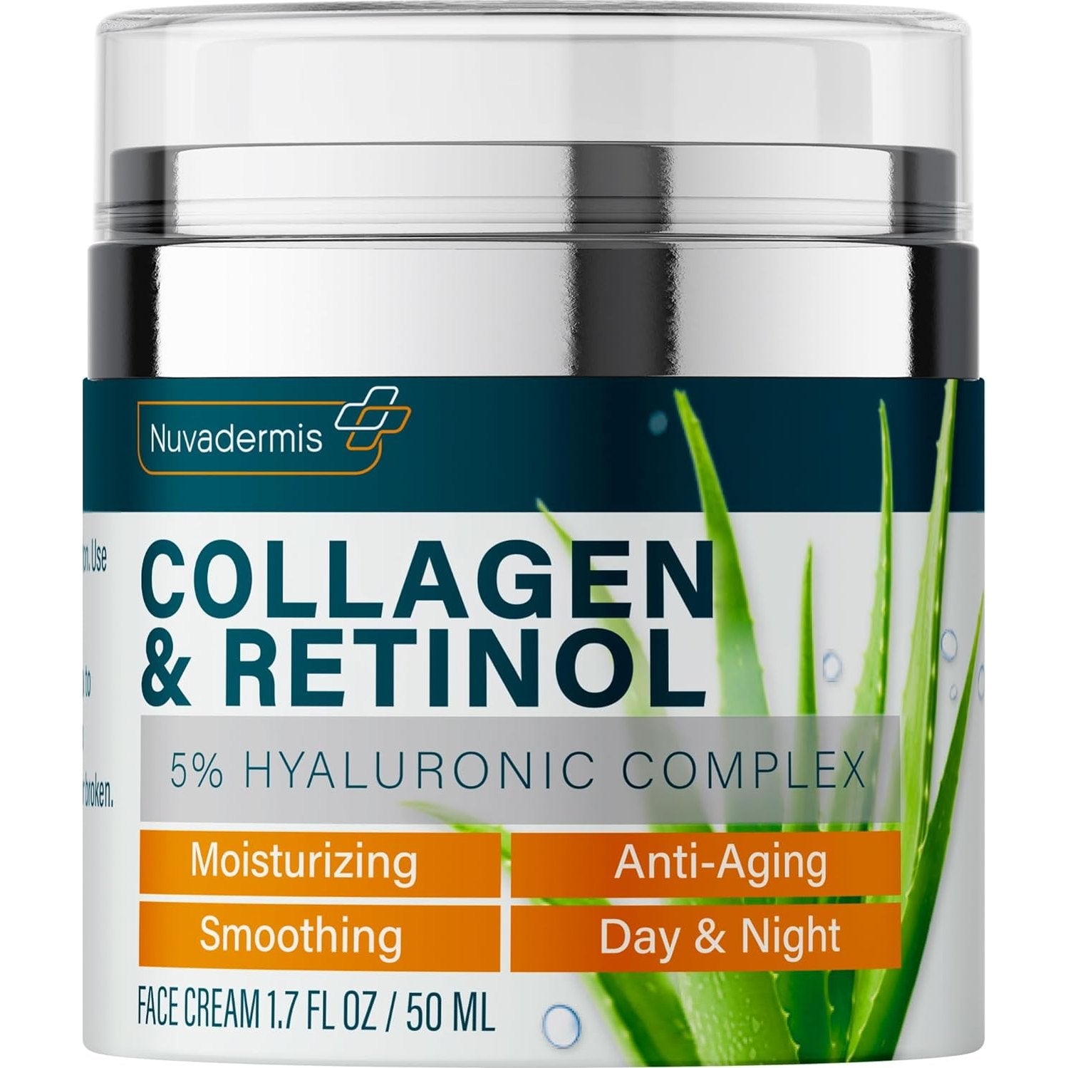 NUVADERMIS Retinol Face Moisturizer - Collagen & Retinol Cream, 1.7 fl oz - Hydrating Firming Anti-Aging Face Lotion - Night Cream for Sensitive Skin - Resveratrol & Hyaluronic Acid Daily Moisturizer