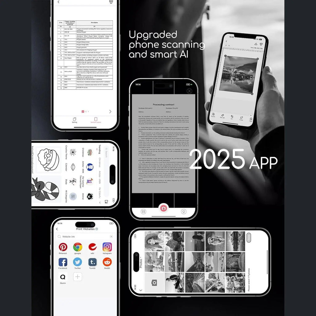 Smartphone app interface for scanning documents and AI photo editing