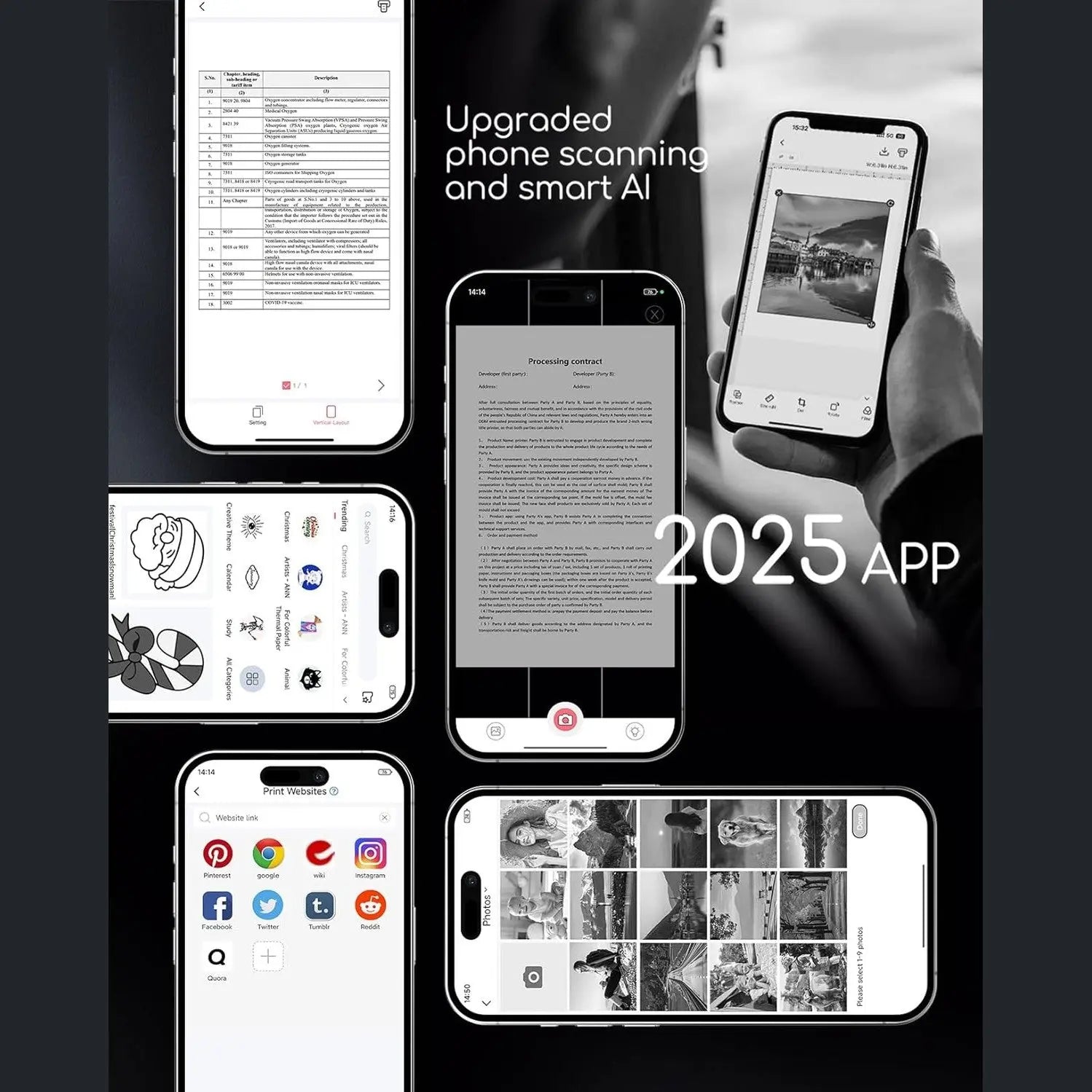 Smartphone app interface for scanning documents and AI photo editing