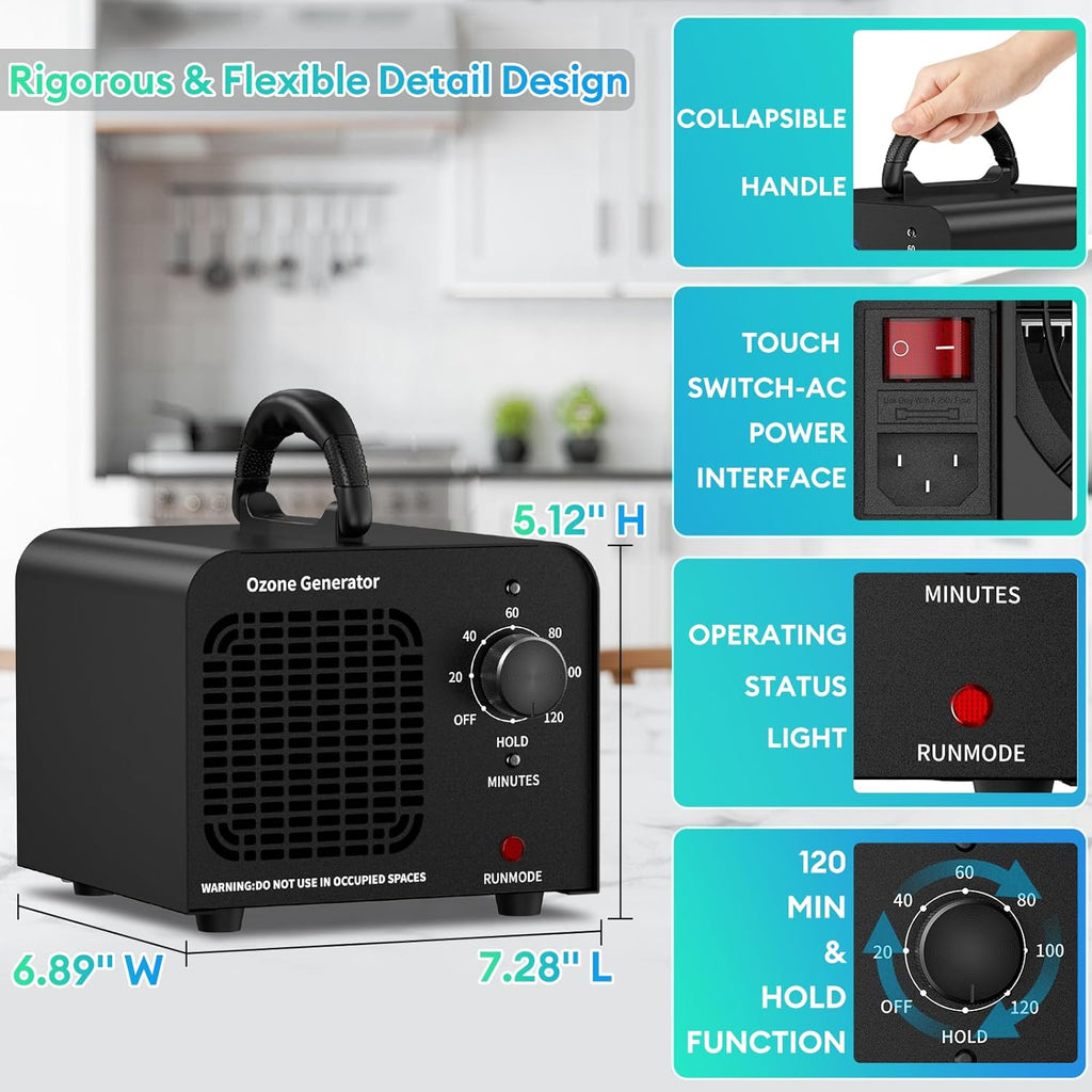 ODUOD Ozone Generator 40000mg/h, Ozone Machine Ionizer-High Capacity Ozone Odor Eliminator for Car/Home/Smoke/Pet Odor(Black)