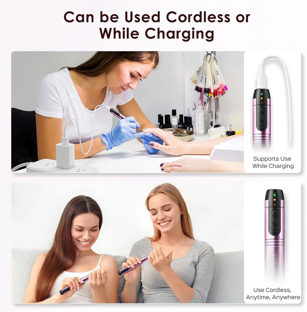 Cordless nail drill rechargeable mode and portable usage