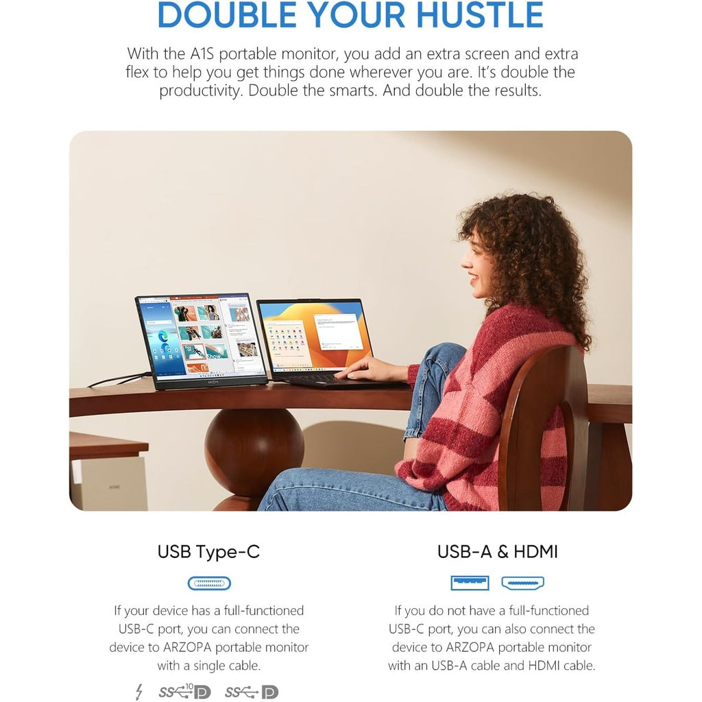 ARZOPA Portable Monitor Kickstand, 14.0" Ultra Slim Portable Laptop Monitor FHD 1080P External Display with Dual Speakers Second Screen for Laptop PC Phone Xbox PS4/5 Switch - A1S