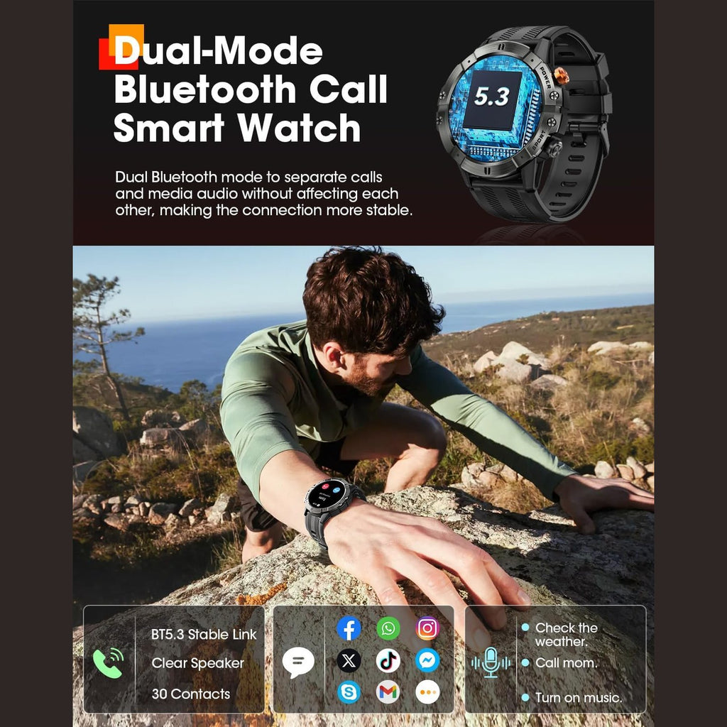 Smart Watches for Men, Bluetooth Call Military Smart Watch, Waterproof Fitness Tracker with Heart Rate/Blood Oxygen/Sleep Monitor/124 Sports Modes, Tactical Watch for Android Phones & iPhone (Black)