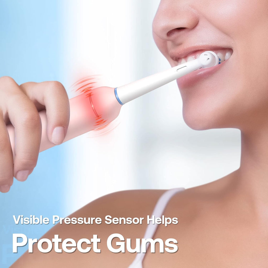 Bitvae R2 Rotating Electric Toothbrush for Adults with 8 Brush Heads, Travel Case, 5 Modes Rechargeable Power Toothbrush with Pressure Sensor, 3 Hours Fast Charge for 30 Days, Pink