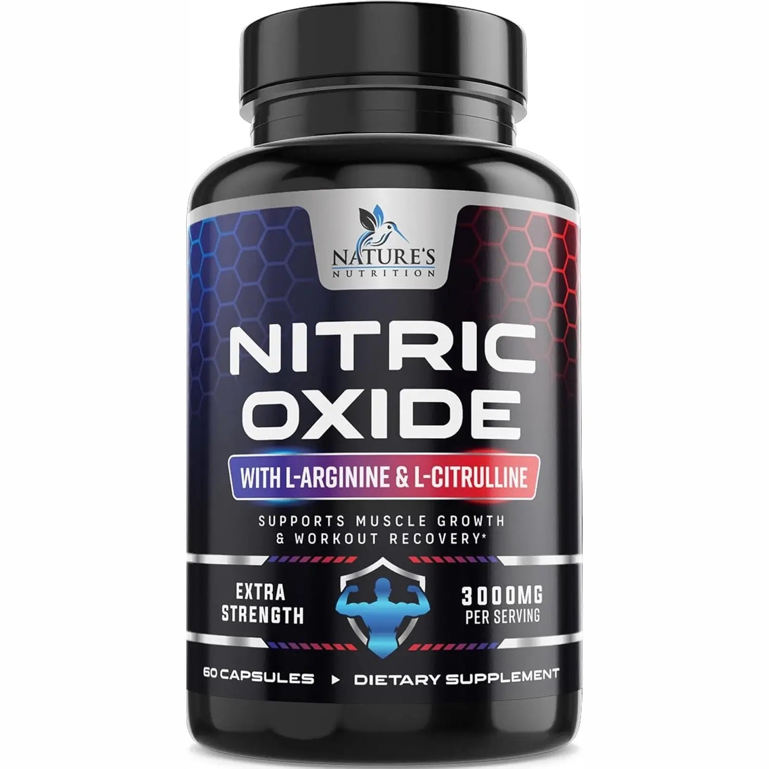 Nature's Nutrition Nitric Oxide Extra Strength 60 Capsules dietary supplement bottle