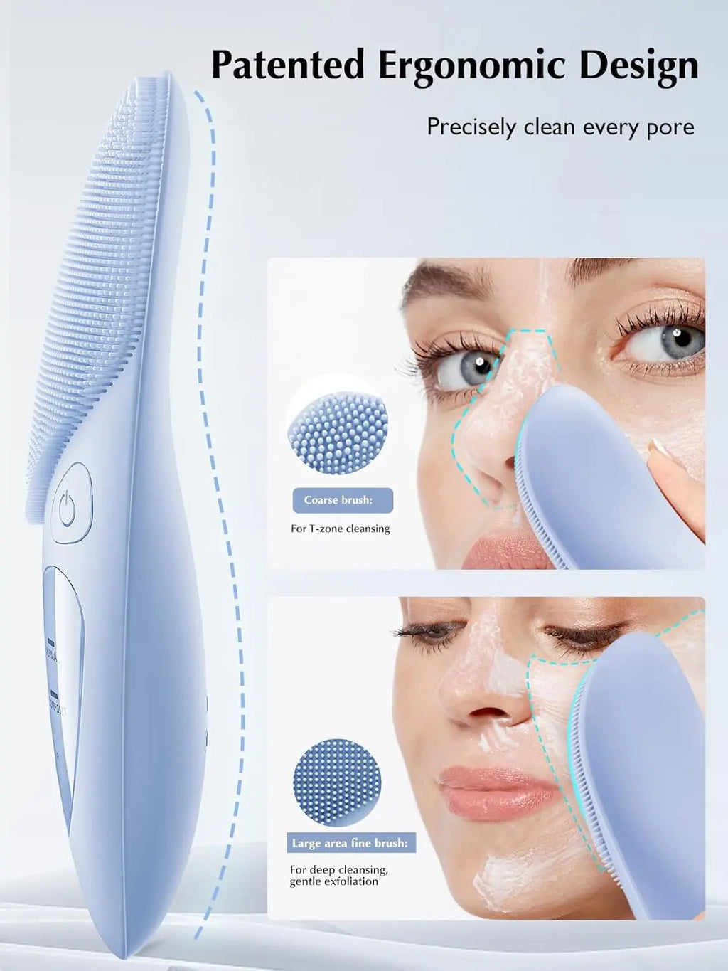 COSLUS Facial Cleansing Brush Silicone Face Scrubber: IPX7 Waterproof Rechargeable Face Wash Brush, 4 Cleansing Modes with Eye Protection, Electric Sonic Cleanser for Cleaning, Exfoliating, Massaging