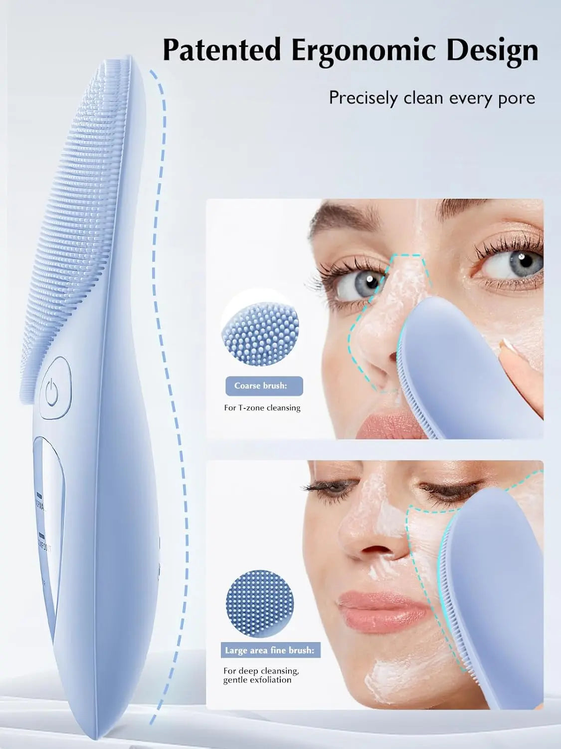 COSLUS Facial Cleansing Brush Silicone Face Scrubber: IPX7 Waterproof Rechargeable Face Wash Brush, 4 Cleansing Modes with Eye Protection, Electric Sonic Cleanser for Cleaning, Exfoliating, Massaging