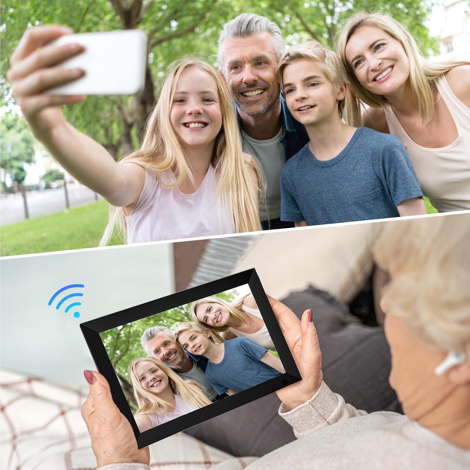 GGUA 10.1 Inch Digital Photo Frame Wifi Built in 32GB Memory, 1280x800 IPS LCD Touchscreen, Auto-Rotate and Audio, Quick and Easy Share Photos or Videos via the Frameo App, the Best Choice for Gifting