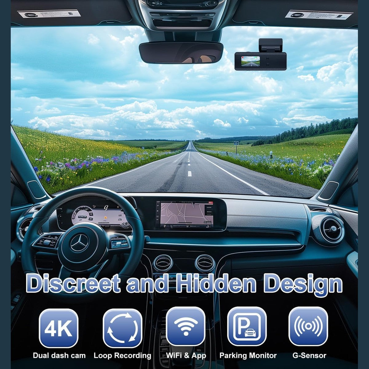 DYNACAM Dash Cam Front and Rear 4K+1080P, Dash Cam Inserted 64GB SD Card, Built-in WiFi Dash Camera for Cars, Super Night Vision Dashcam, 24H Parking Mode, G-Sensor, Loop Recording Car Camera