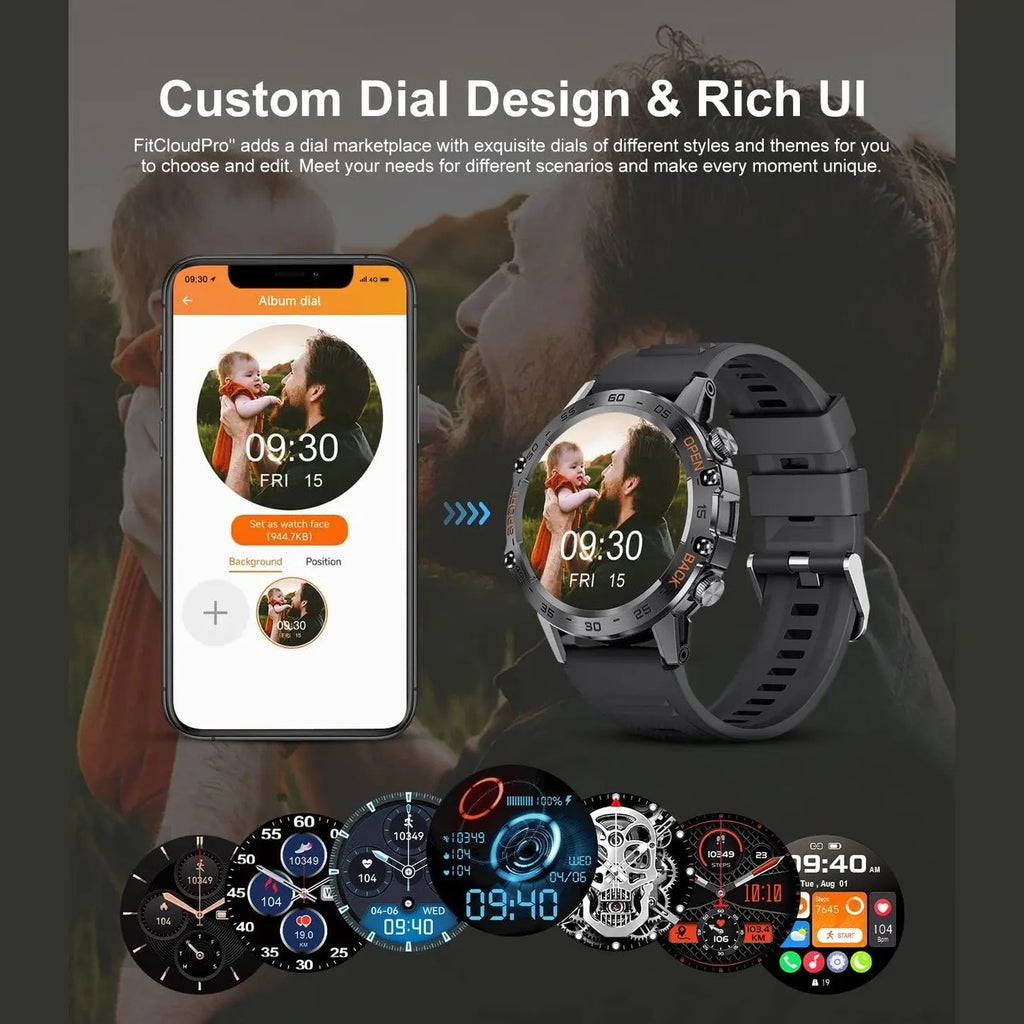 Smart Watch for Men Bluetooth Calls with,1.39''HD Touch Screen Tactical Smartwatch for Android and iPhone,5ATM Waterproof Fitness Watch with Blood Pressure/Heart Rate Monitor BlackSilicone