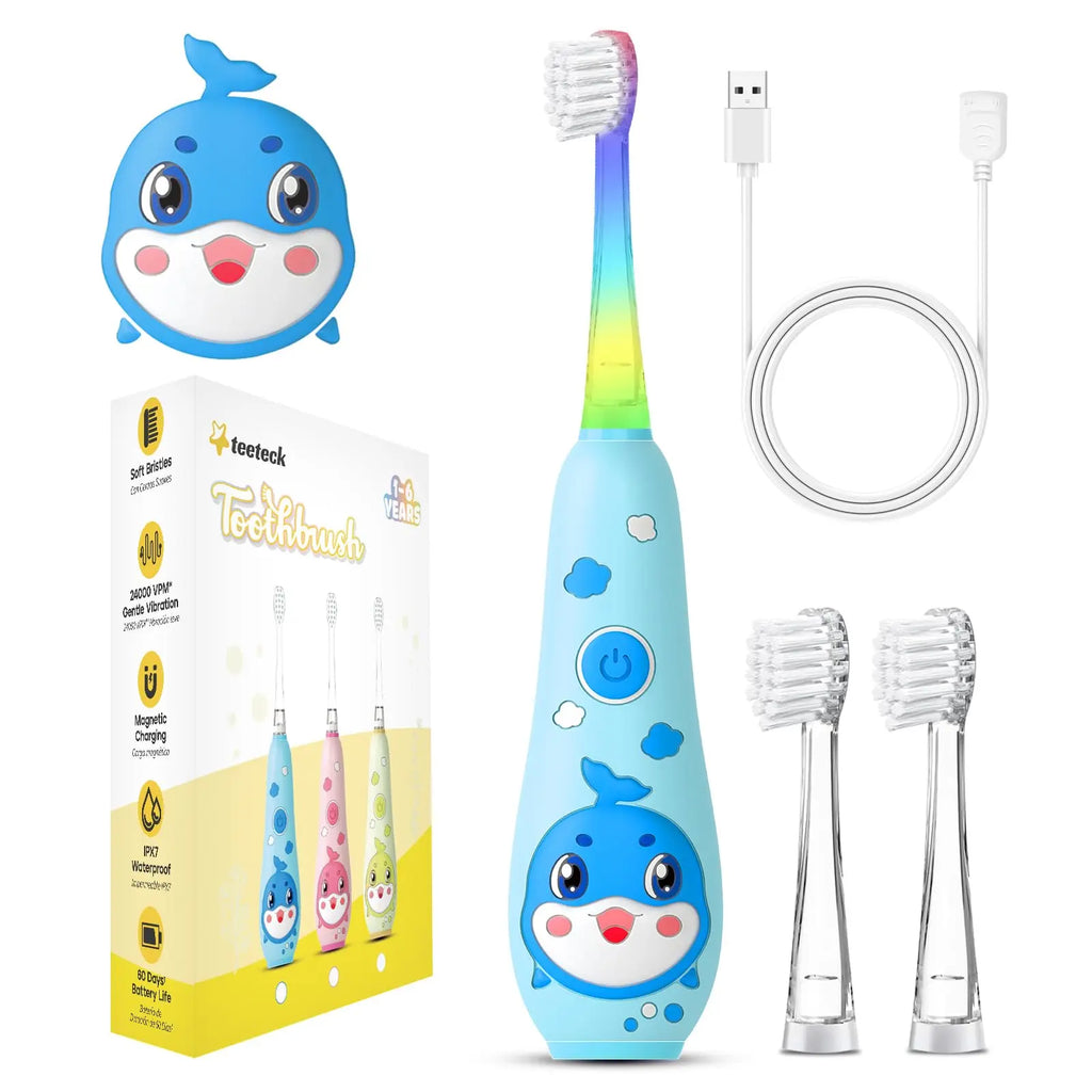 Teeteck SG2139 Electric Toothbrush for Children - Sonic Toothbrush Baby 1-6 Years with Rainbow LED Light, with 2 Brush Heads, Magnetic USB Charging Cable, IPX7 Waterproof, Pink