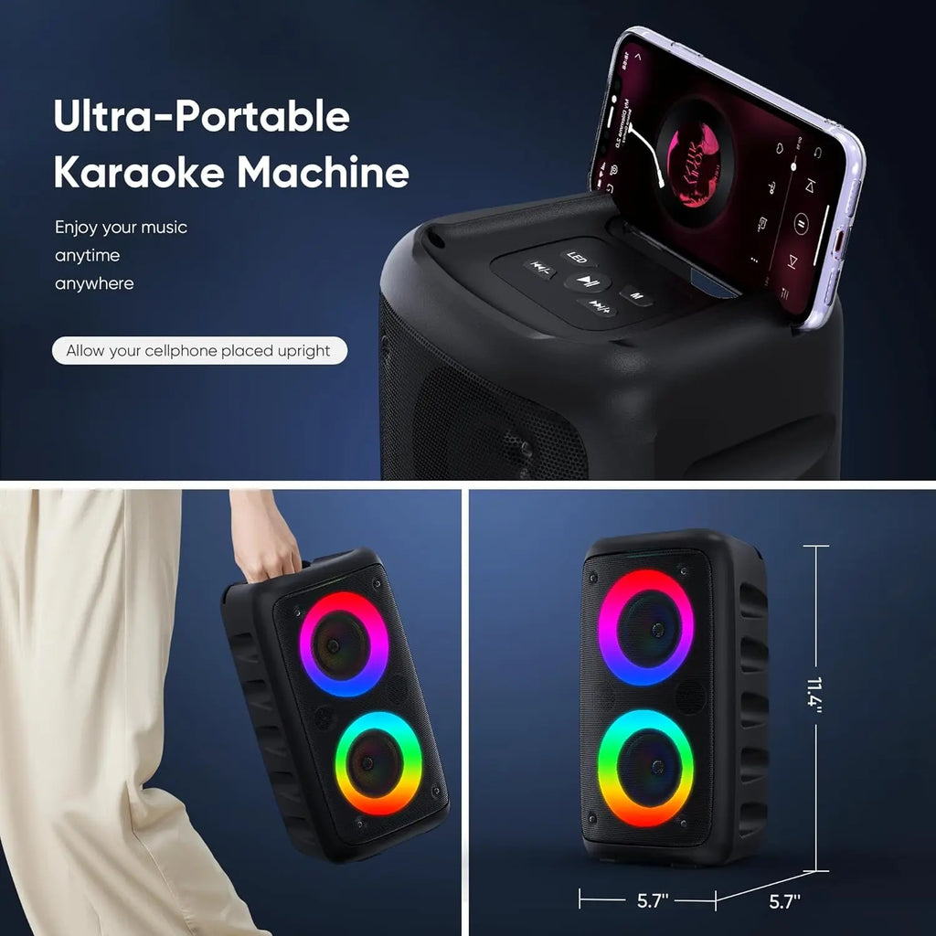 Karaoke Machine for Adults and Kids,Peski Portable Bluetooth Speaker with 1 Wireless Microphone and 1 Wired Mic,Rechargeable Powered Dj/PA Speaker System with TF Card,AUX in,REC,TWS for Birthday Party
