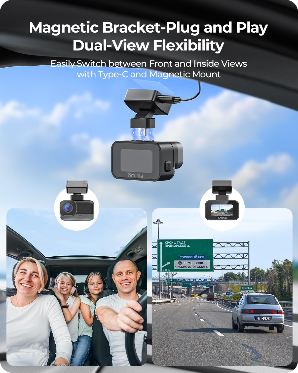 Krunia 2K WiFi Mini Dash Cam Car, Front Camera with App, CPL Support, External GPS, WDR Night Vision, 24 Hours Parking Monitoring, Magnetic Holder, Super Capacitor, 170° Wide Angle Camera