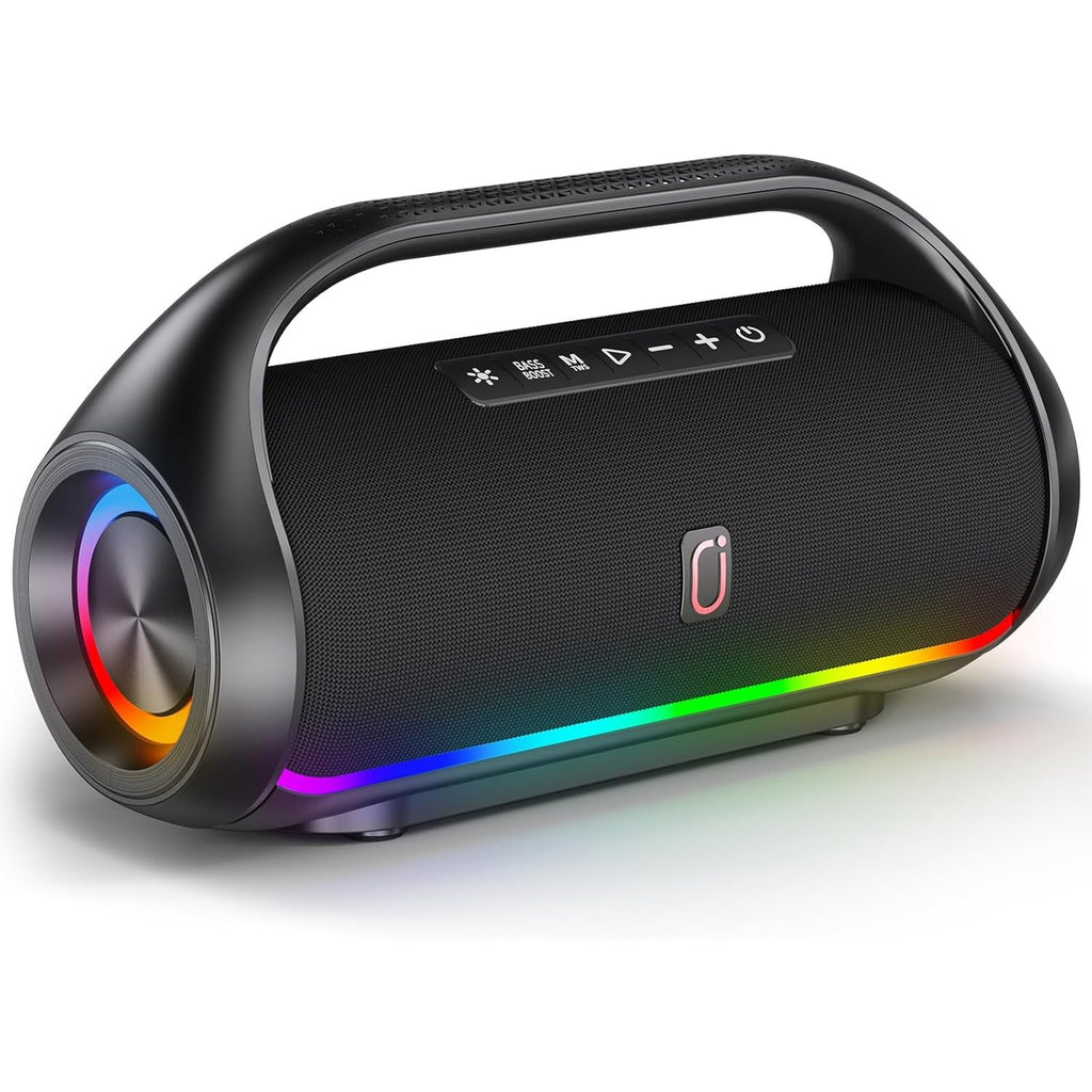 JYX Portable Bluetooth Speaker Wireless: IPX5 Waterproof Speaker Boom Music Box with Disco Light for Indoor Outdoor Parties, Powerful Bass Stereo Sound Loud Speaker Support USB/TF Card/AUX/FM/Rec