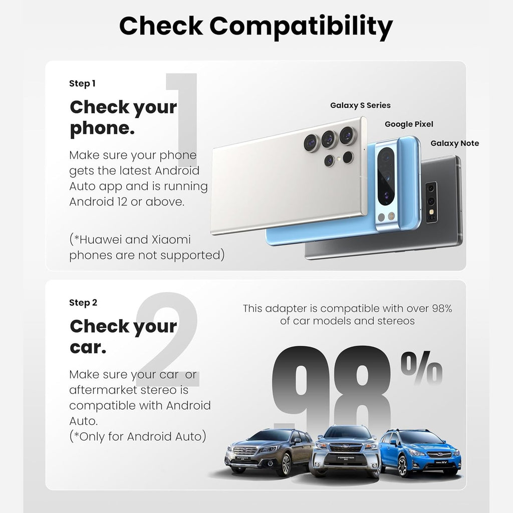 ByteWave Android Auto Wireless Adapter UK, 2025 Wireless Android Auto Adapter [Easy Setup Plug&Play Latency-Free] Converts OEM Wired to Wireless, Compatible with OEM Android Auto Equipped Vehicles