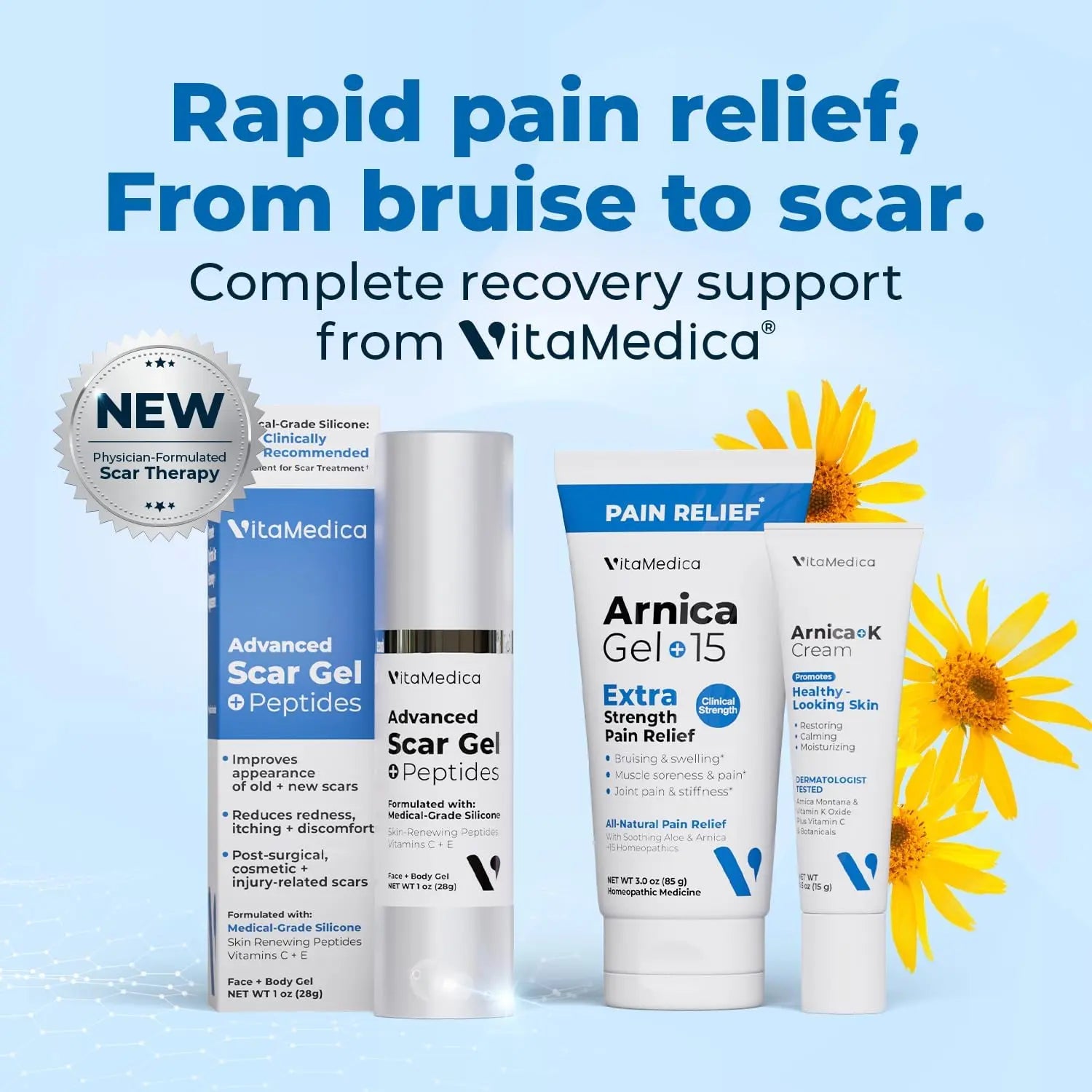 VitaMedica Arnica Montana 30X Rapid Dissolve Arnica Tablets for Natural Pain, Bruising, and Swelling Support - Homeopathic Medicine for Injury and Surgery Recovery - 150 Ct - 50 Servings