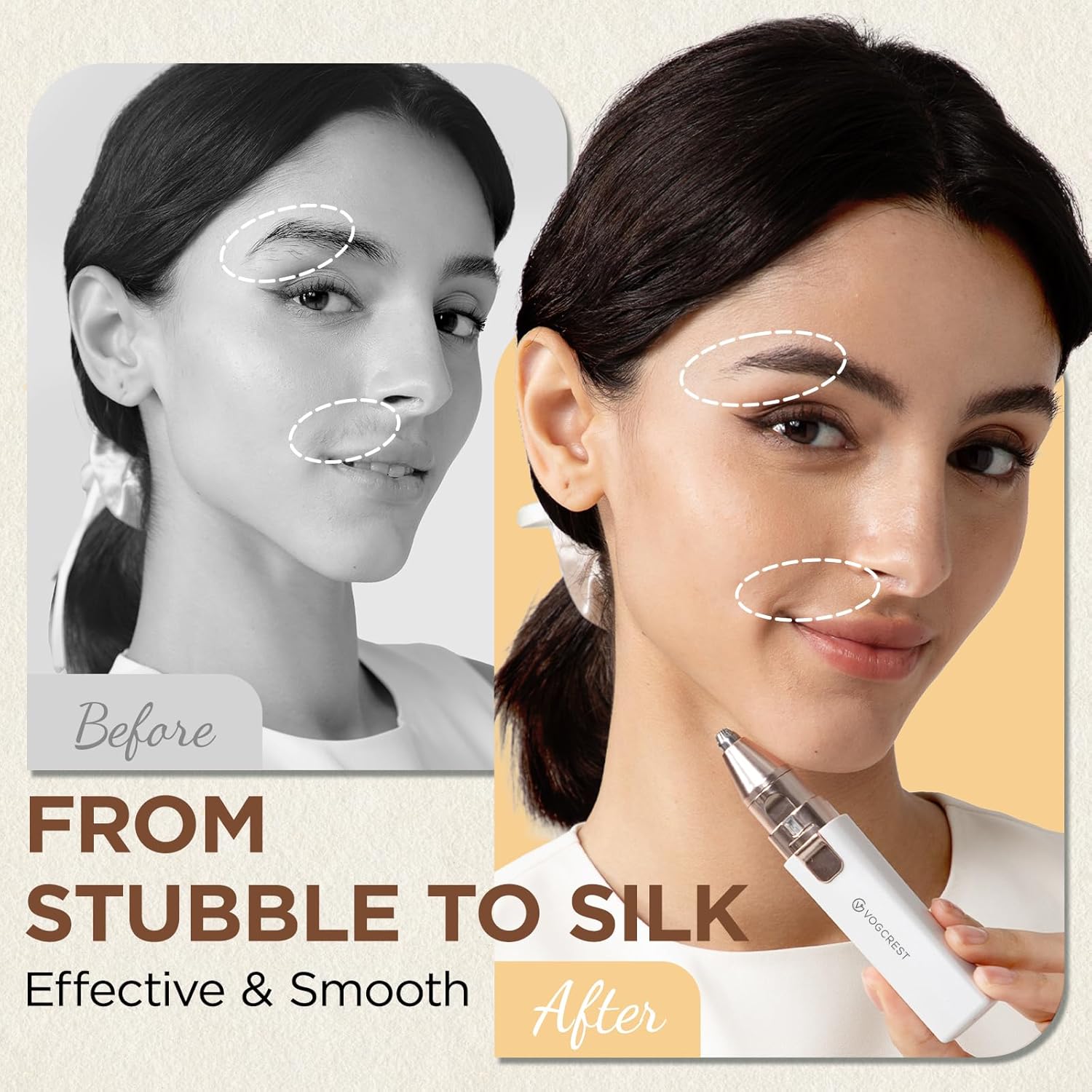 Portable Eyebrow Trimmer & Facial Hair Removal for Women, Rechargeable 2 in 1 Hair Remover and Eyebrow Razor, Eyebrow Lips Body Facial Hair Remover for Women with Built-in LED Light (White)