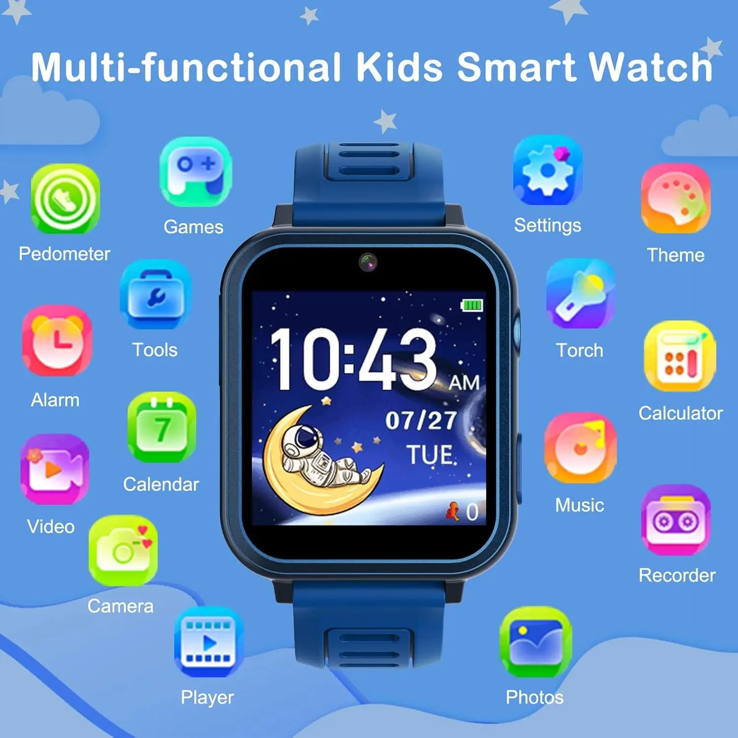 Phyulls Smart Watch for Kids with 24 Games Alarm Clock, Touch Screen, Calendaring Camera Music Player Time Display Video & Audio Recording, Toys for 3-12 Years Old Boys