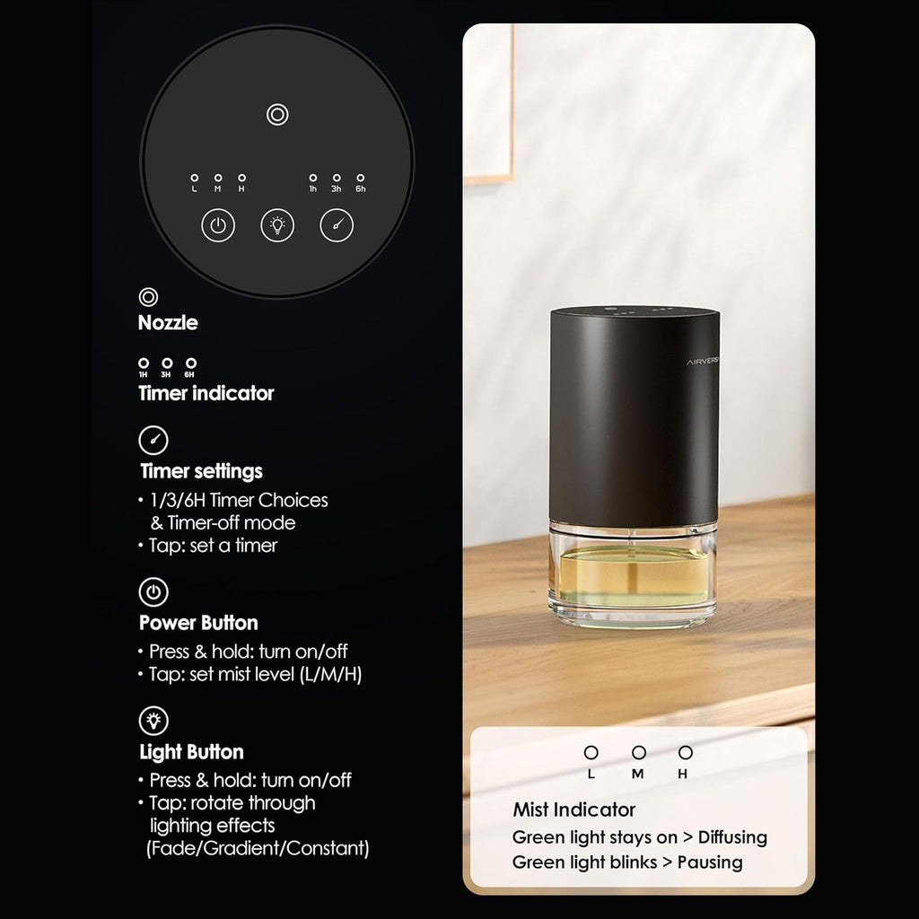 Airversa Essential Oil Diffuser Waterless Aromatherapy Diffusers for Home Large Room, Bedroom, Car, Office, Desk, Battery Operated, Small Diffuser for Pure Scent, 100ml Capacity, AN9 (Ice Blue)