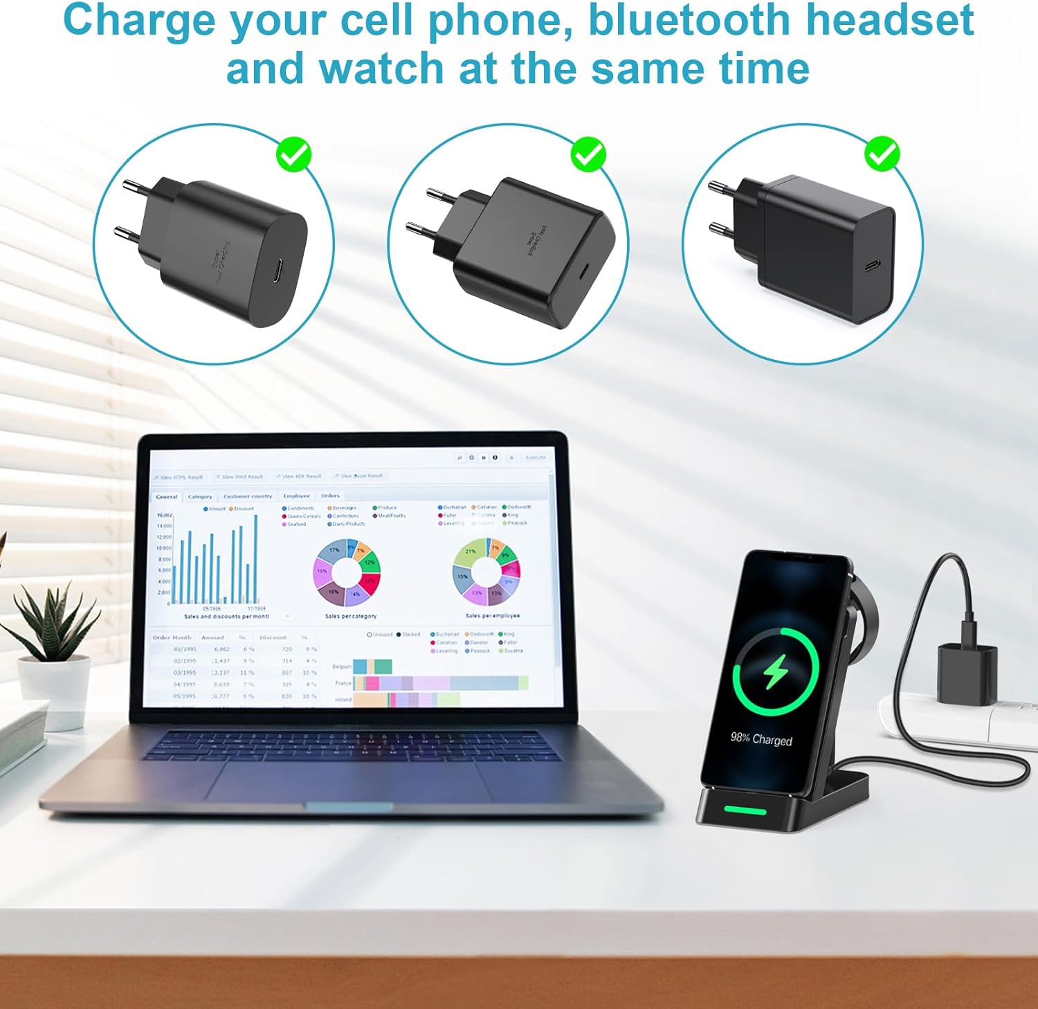 3 in 1 Charging Station for Samsung Watch and Mobile Phone, Wireless Charger for Samsung Galaxy Watch Ultra 7 6 5 Pro 4 3 Active 2 Buds+, Inductive Charging Station Mobile Phone Charger for Samsung