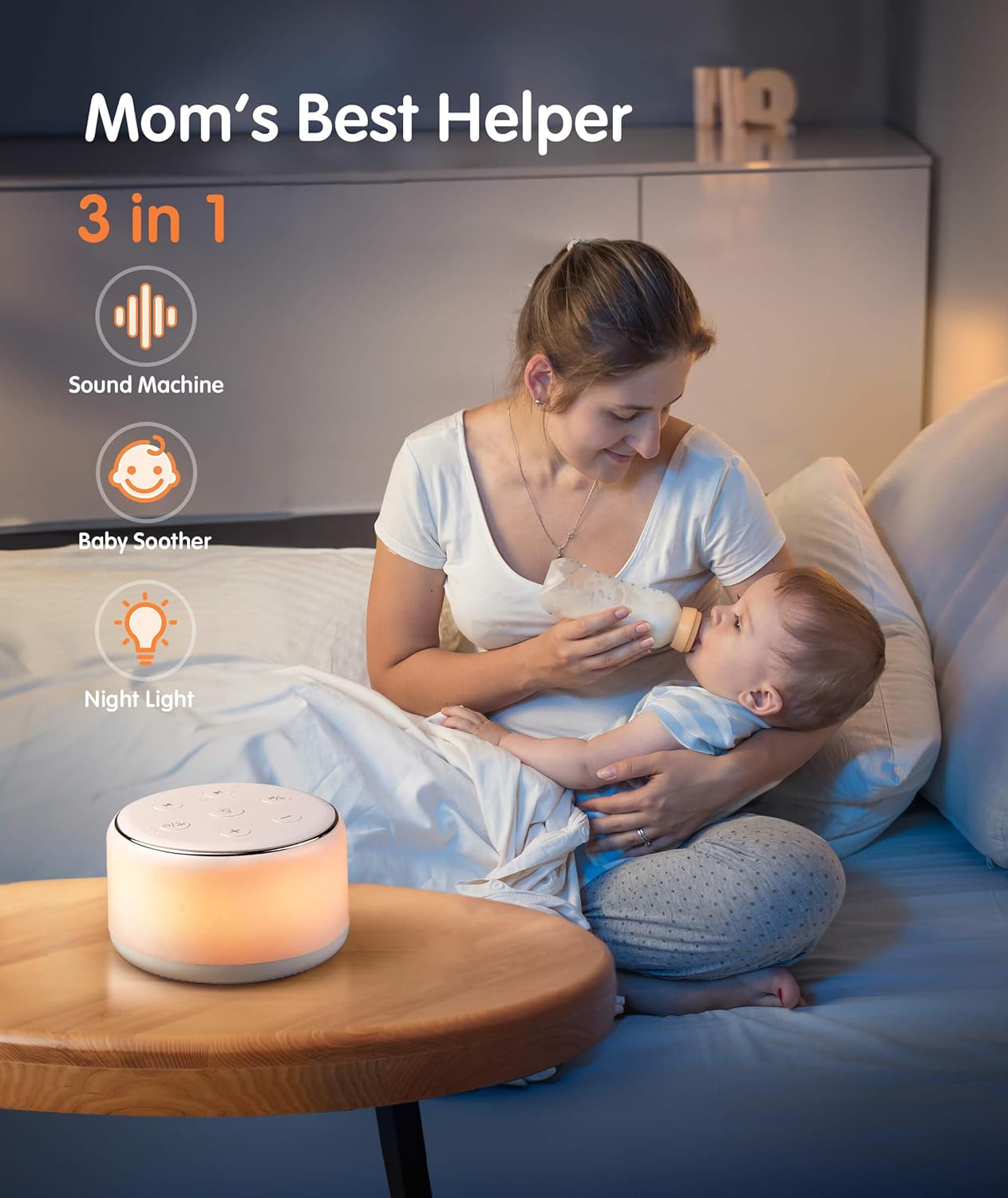 FamiSym White Noise Sound Machine Baby - 34 Soothing Sounds, Rechargeable, Portable, Night Light, Sleep Aid for Baby, Kids, Adults