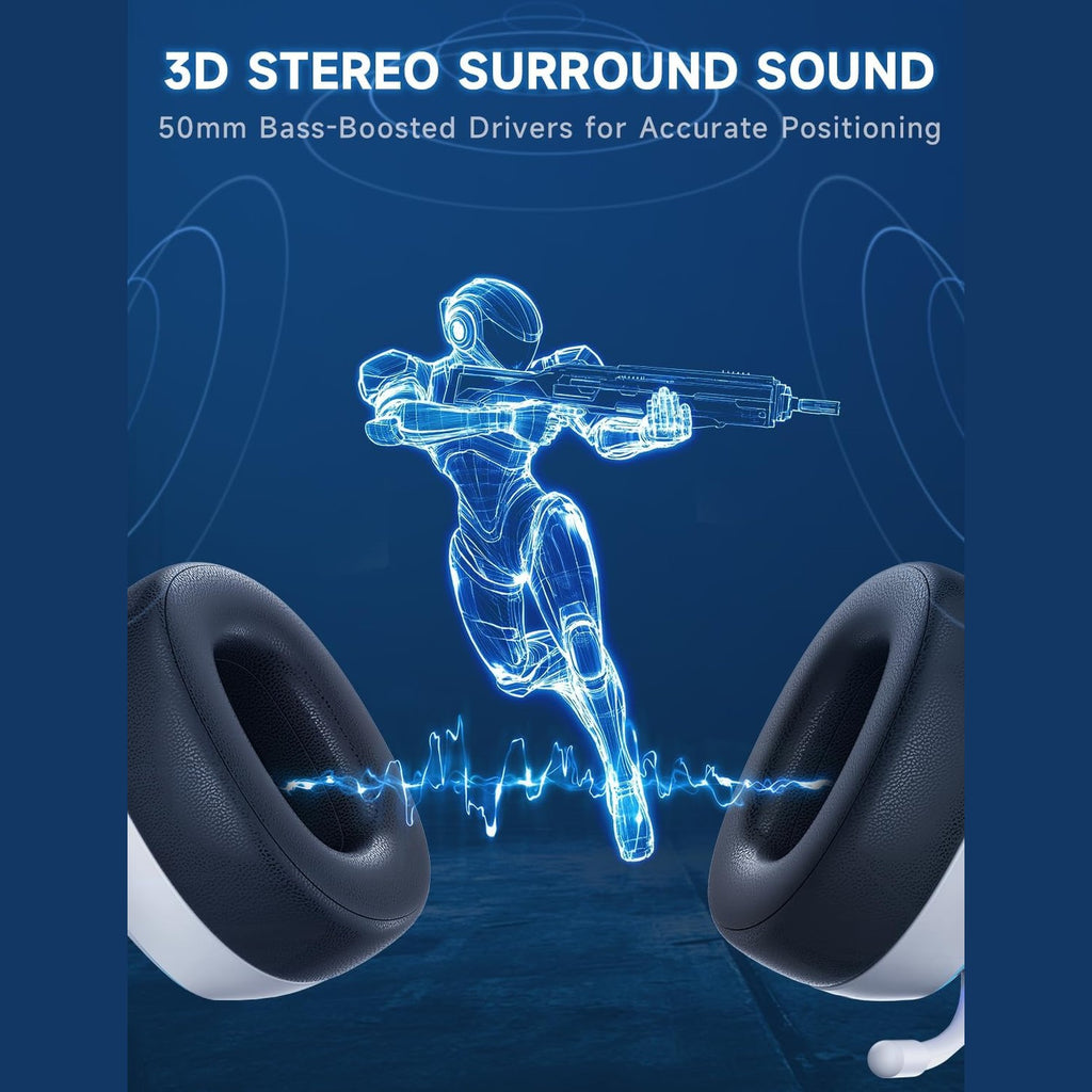 Gvyugke 2.4GHz Wireless Gaming Headsets for Switch, PC, PS5, PS4 - Bluetooth 5.3 Gaming Headphones with Noise Canceling Mic, 7.1 Surround Sound, 70H Battery, Game Lighting - Blue