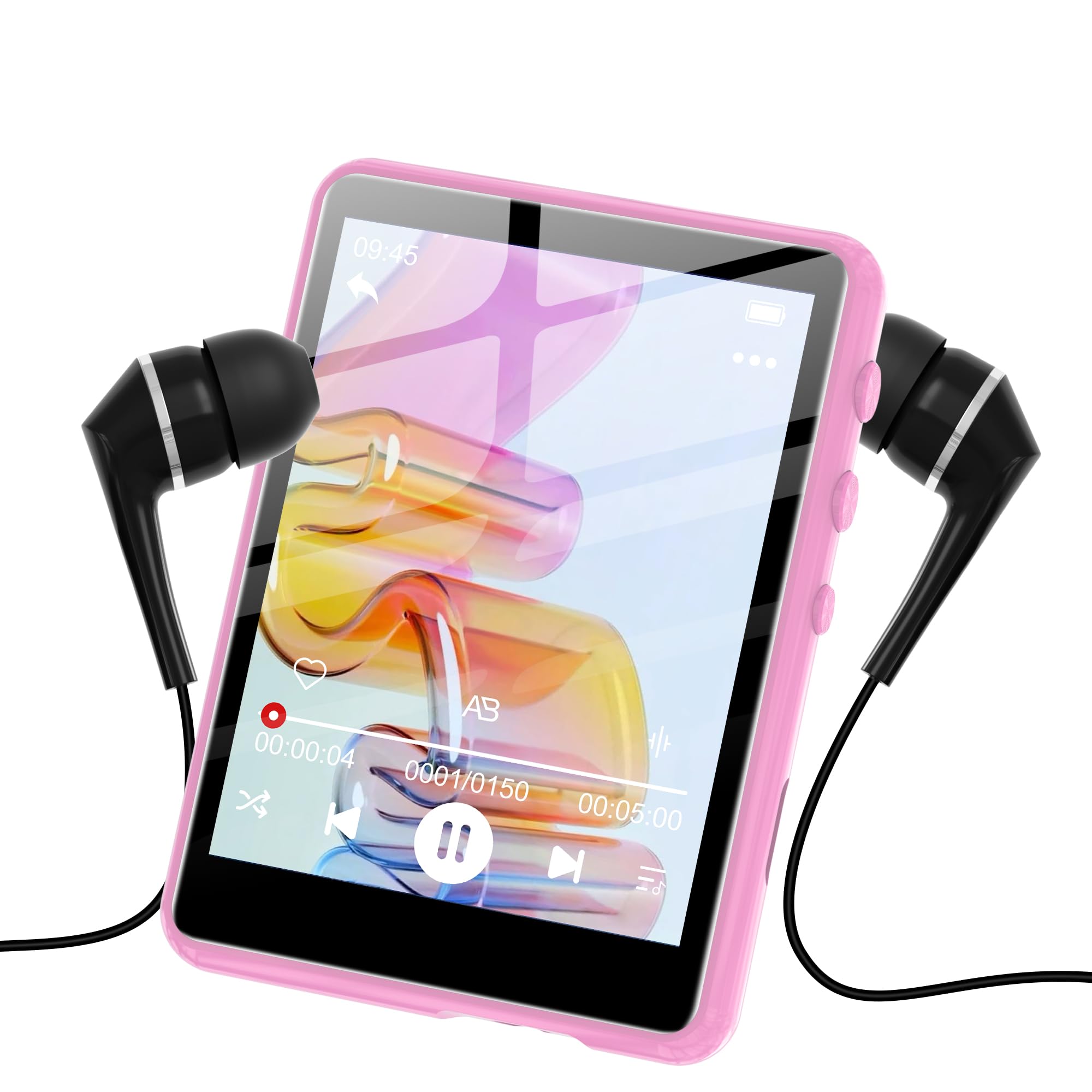 SWOFY MP3-Player 128GB, Bluetooth 5.3, 2.4 Inch Touch Screen, HiFi Sound, Built-in Speaker, Recording, FM Radio, Expandable to 512GB, Suitable for Children (Black)