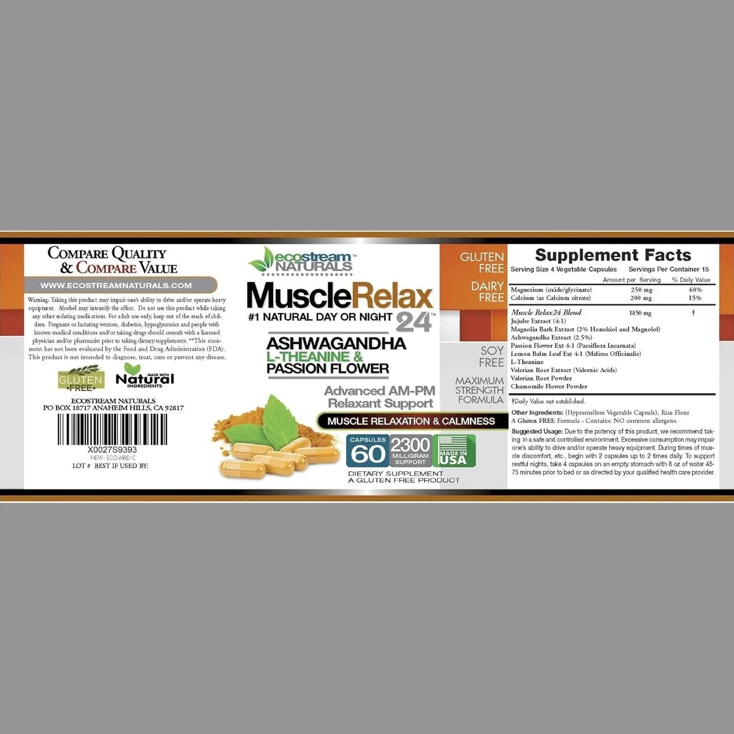 Relaxant - Muscle Relax 24/7 - Large 2,300 Milligram Day/Night Use Capsules Maximum Strength Support - with Valerian, Passion Flower, Magnesium
