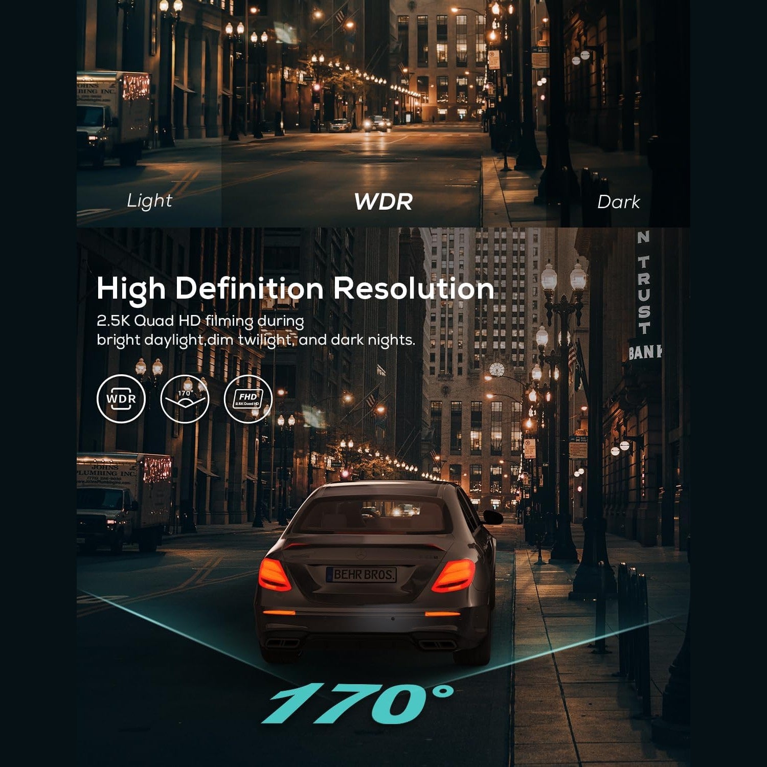 iZEEKER 2.5K Dash Cam, 1440P QHD Car Camera with Free 32GB Card, 3" IPS Display, Night Vision, WDR, 170°Wide Angle, Loop Recording, G-Sensor Emergency Recording, 24H Parking Mode, Type C