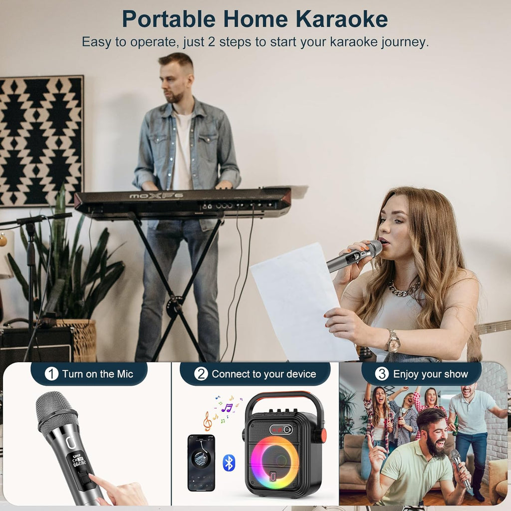 JYX Karaoke Machine, Professional Karaoke Speakers with 2 Wireless Microphones for Adults, Supports Portable Karaoke System TWS/AUX/FM/USB/TF Card