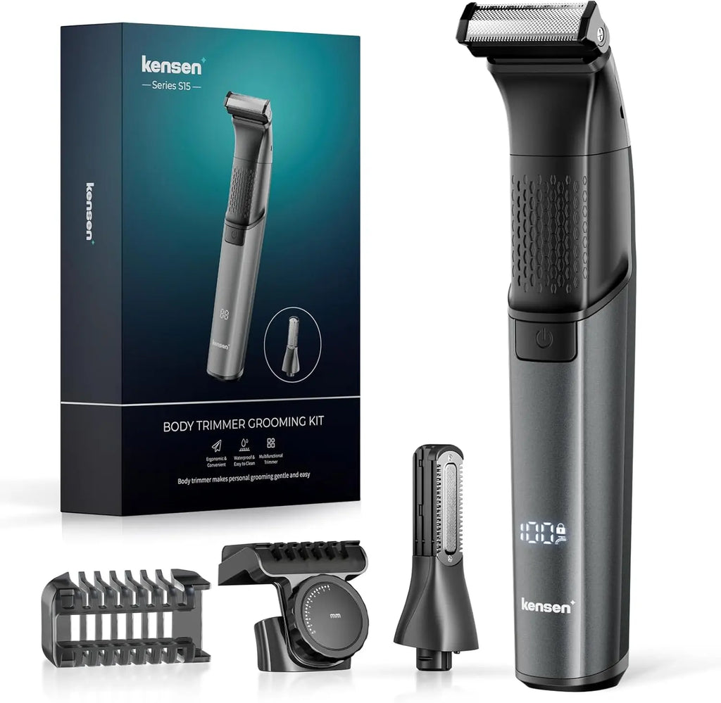 Body Hair Trimmer for Men - 6.0 Upgraded Groin & Pubic Hair Trimmer, 2-in-1 Professional Dual-Head Body Shaver IPX6 Waterproof Wet/Dry Use Rechargeable Versatile Ball Shaver (Black)