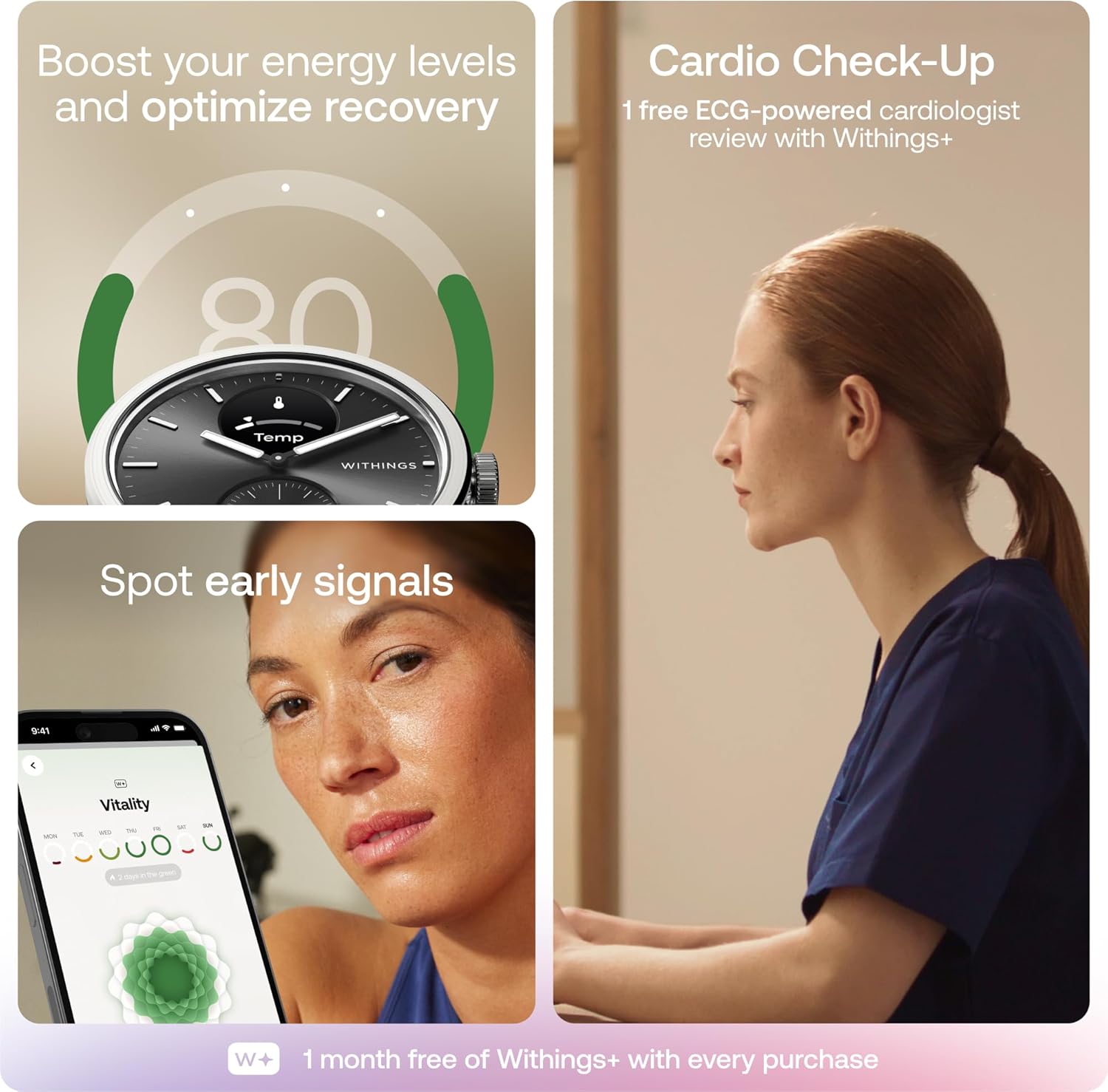 WITHINGS ScanWatch 2 - Women's Men's Health Smartwatch, ECG, SpO2, Temperature, Sleep Tracking, Respiratory Health, Waterproof, 30-Day Battery, 30-Day Battery, Android & iOS