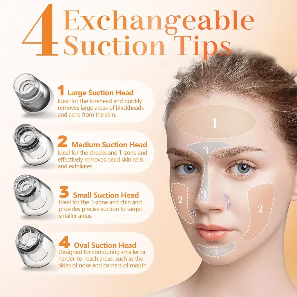 Yccu Professional Blackhead Aspirator, Electric Blackhead for Facial Cleansing and Pore Removal, Pimples and Impurities Suction with 4 Heads and 4 Suction Modes, Blackhead Remover Vacuum