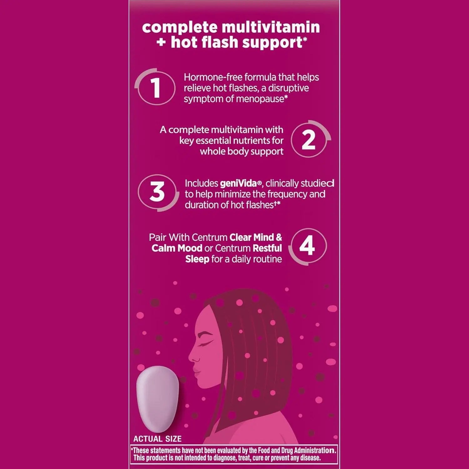 Centrum Complete Multivitamin Supplement + Hot Flash Support Menopause Support Tablets, with Clinically Studied geniVida, 30 Count
