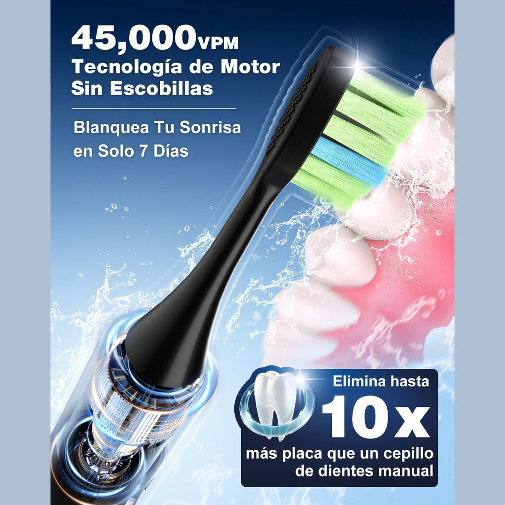 Electric Toothbrush, Sonic Toothbrush, Electric Toothbrush 45000VPM, Whitening Teeth in 1 Week, 120 Days Battery Life, Battery Level Indicator, 6 Dupont Brush Heads, 5 Modes, Timer, Black