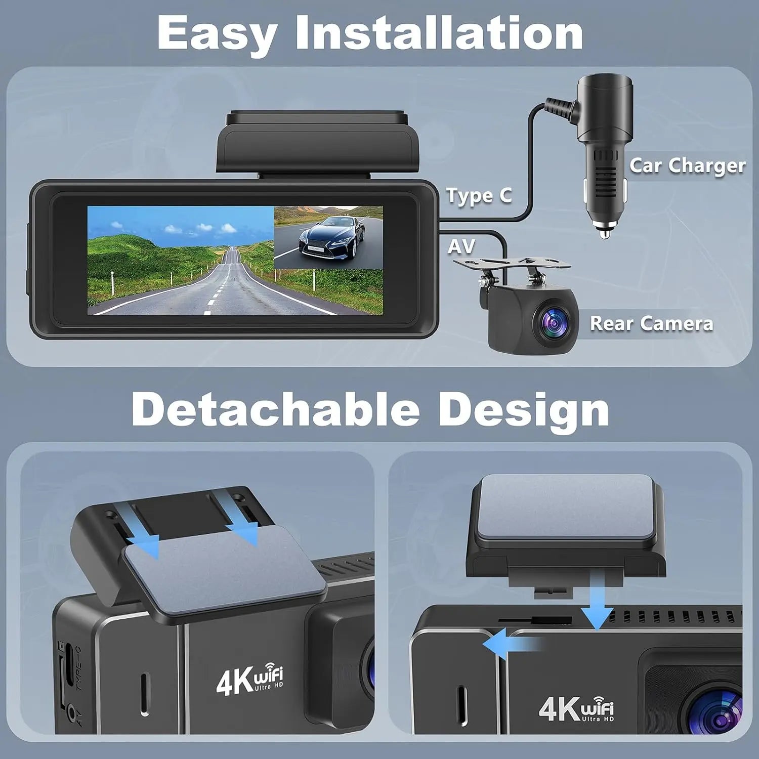 Dash Cam Front and Rear 4k+1080P, CHORTAU WiFi Dual Dash Cam with APP, 2.99’’ IPS Dash Camera for Cars with Free 64GB Card, Dashboard Camera with Night Vision, 24/7 Parking Monitor, WDR