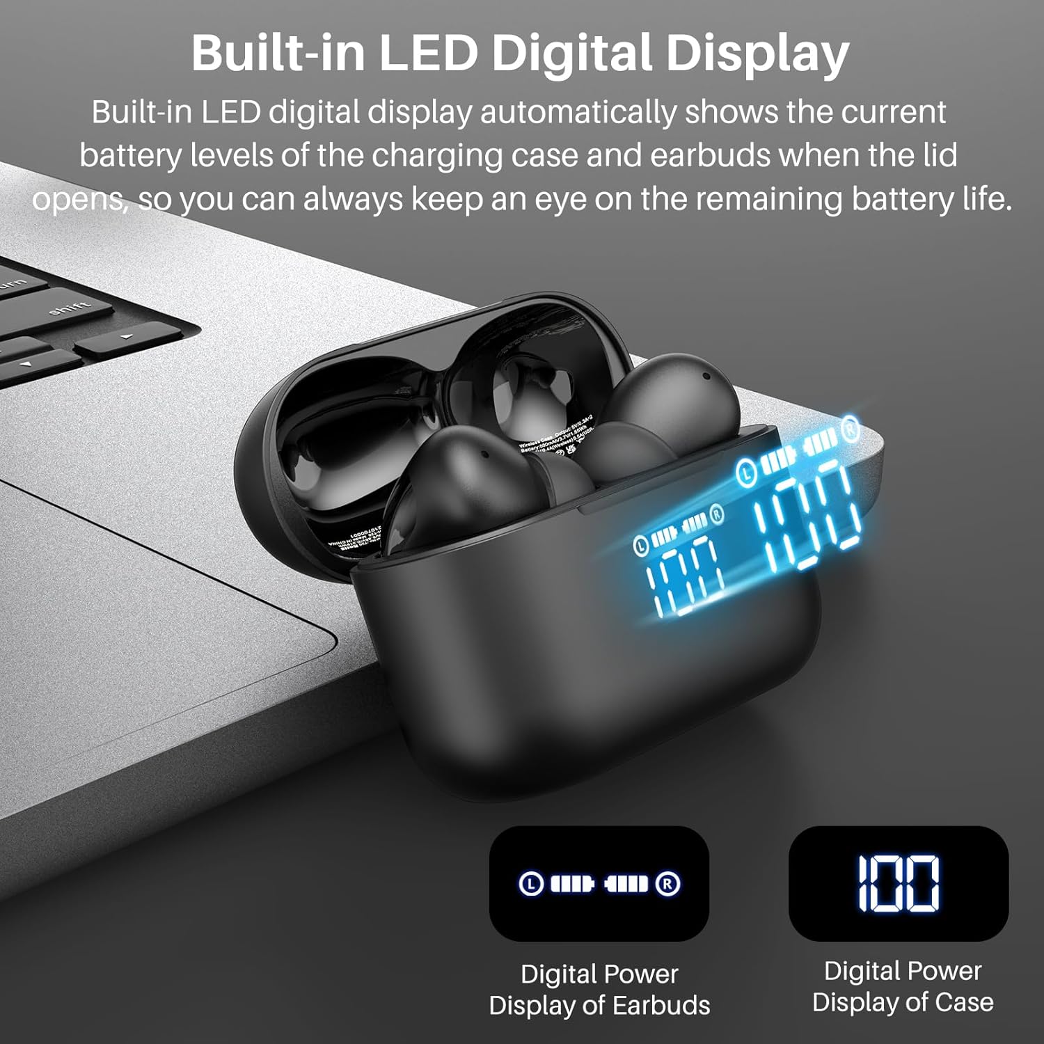 TOZO T20 Wireless Earbuds, Bluetooth Earphones 48.5 Hrs Playtime with LED Digital Display, IPX8 Waterproof, Dual Mic Call Noise Cancelling, 10mm Broad Range Speakers (In-Ear, Black)