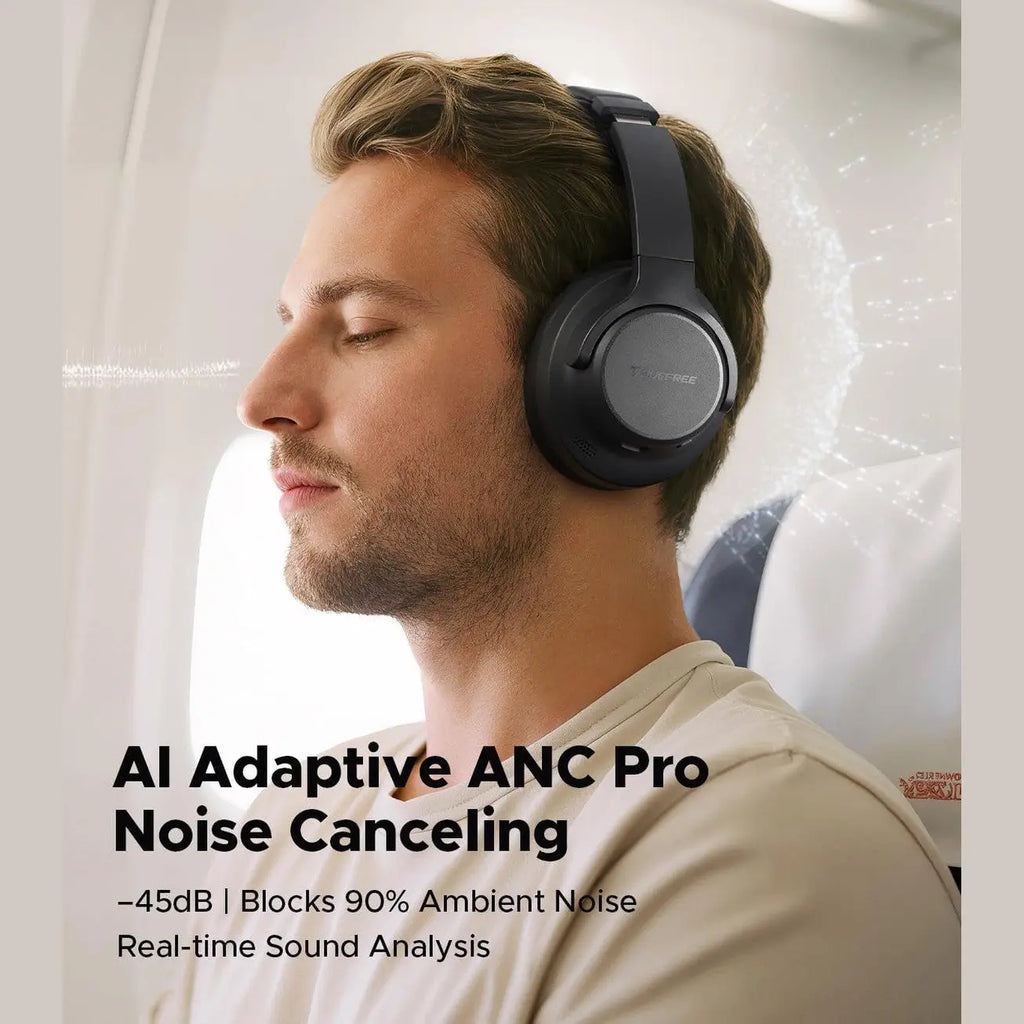 TRUEFREE Over Ear Wireless Headphones, Bluetooth 6.0 Hybrid Active Noise Cancelling Headphones, 125H Playtime, 40mm Driver, Deep Bass, Transparency Mode, Multipoint Connection & App Customize EQ