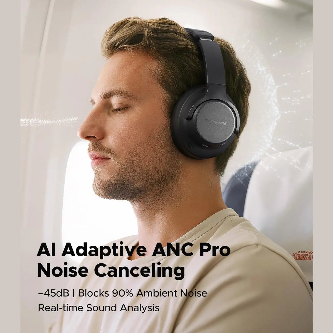TRUEFREE Over Ear Wireless Headphones, Bluetooth 6.0 Hybrid Active Noise Cancelling Headphones, 125H Playtime, 40mm Driver, Deep Bass, Transparency Mode, Multipoint Connection & App Customize EQ