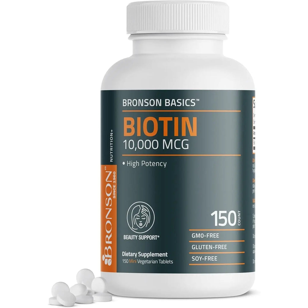 Bronson Biotin 10,000mcg, Supports Healthy Hair, Skin and Nails, Vegetarian, Non-GMO, 150 Tablets