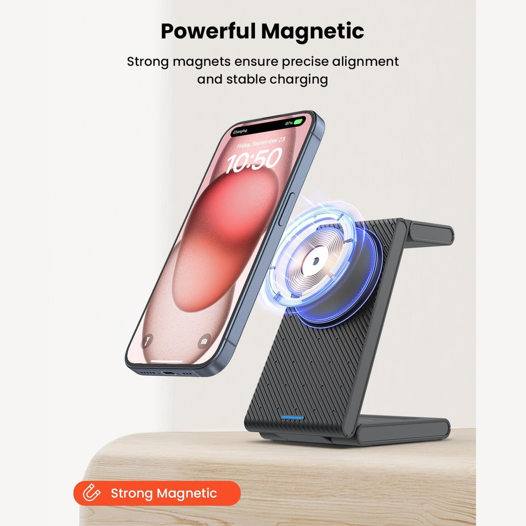 3 in 1 Wireless Charging Station, Foldable Magnetic Charger Stand for Multiple Devices, Wireless Charger for iPhone 16/15/14/13/12, Apple Watch 9/8/7/6/SE/5/4/3/2, AirPods 4/3/2/Pro