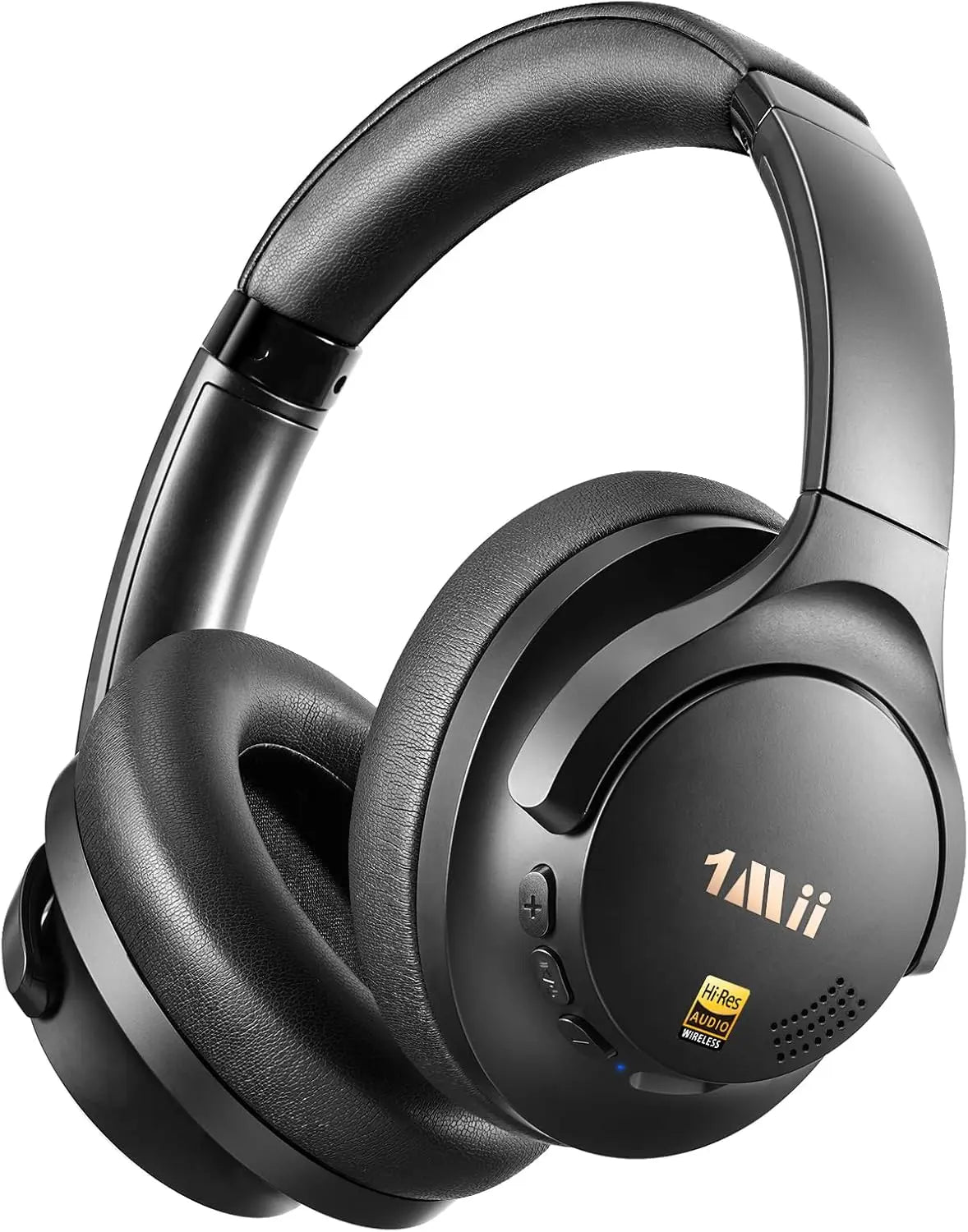 1Mii Y8 Noise Cancelling Headphones Bluetooth, Wireless LDAC Hi-Res Audio, Custom EQ, 75H Playtime, Comfort Fit, Over Ear Headphones Foldable for Airplane Travel Home Office - App Enhanced Black