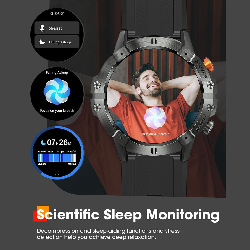 Smart Watches for Men, Bluetooth Call Military Smart Watch, Waterproof Fitness Tracker with Heart Rate/Blood Oxygen/Sleep Monitor/124 Sports Modes, Tactical Watch for Android Phones & iPhone (Black)